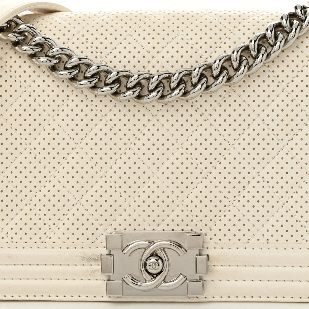 Lambskin Perforated Medium Boy Flap White