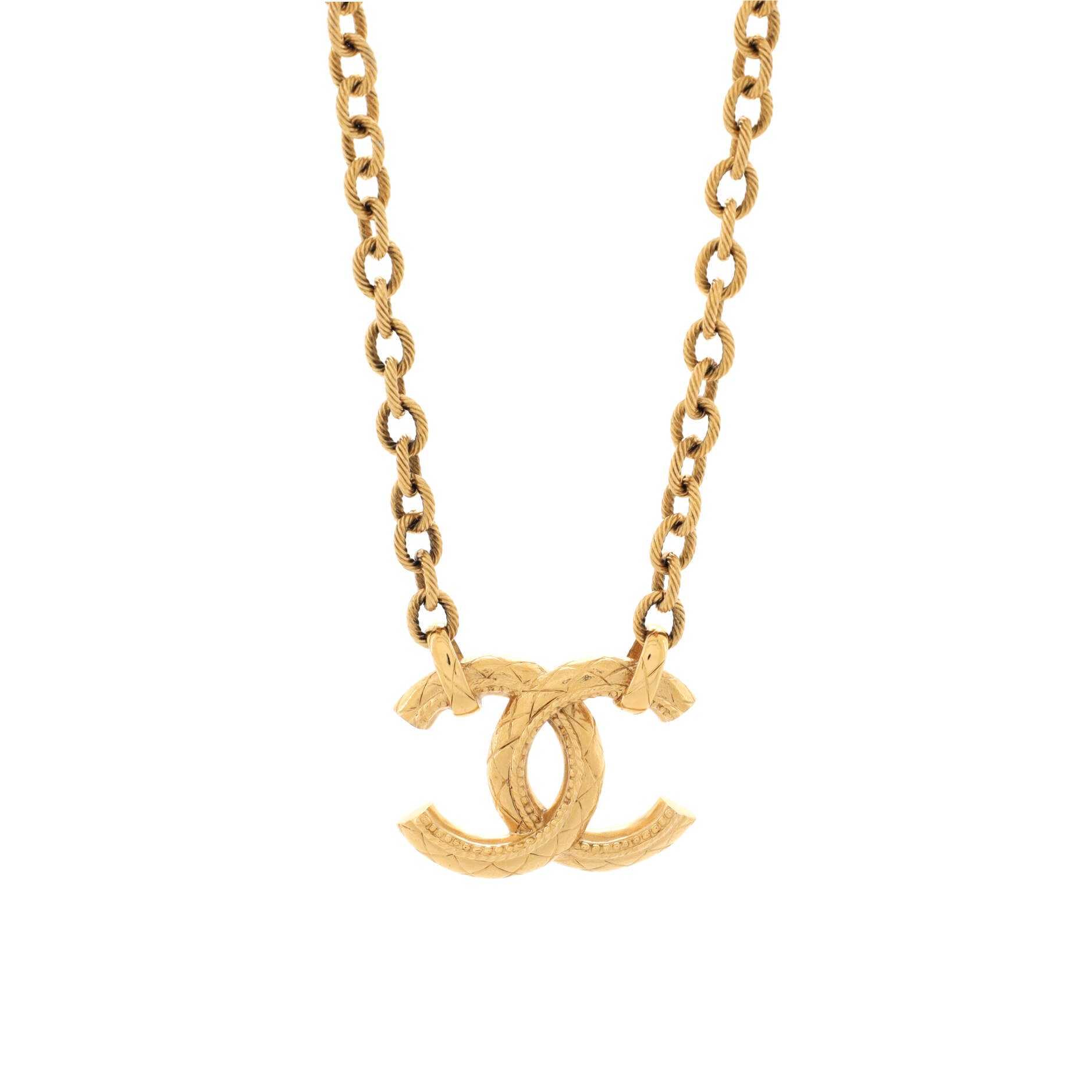 Quilted CC Pendant Chain Necklace Metal Large