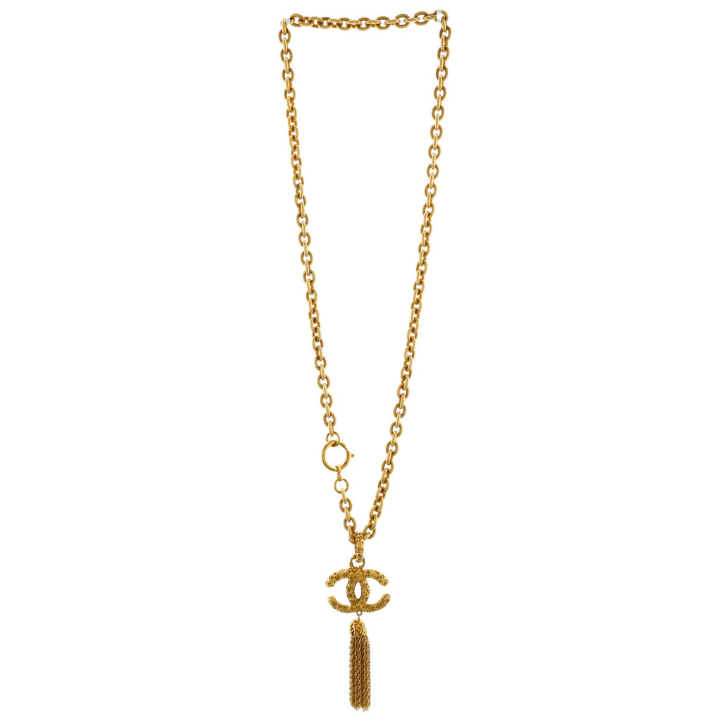 Vintage Tassel CC Pendant Long Necklace Metal