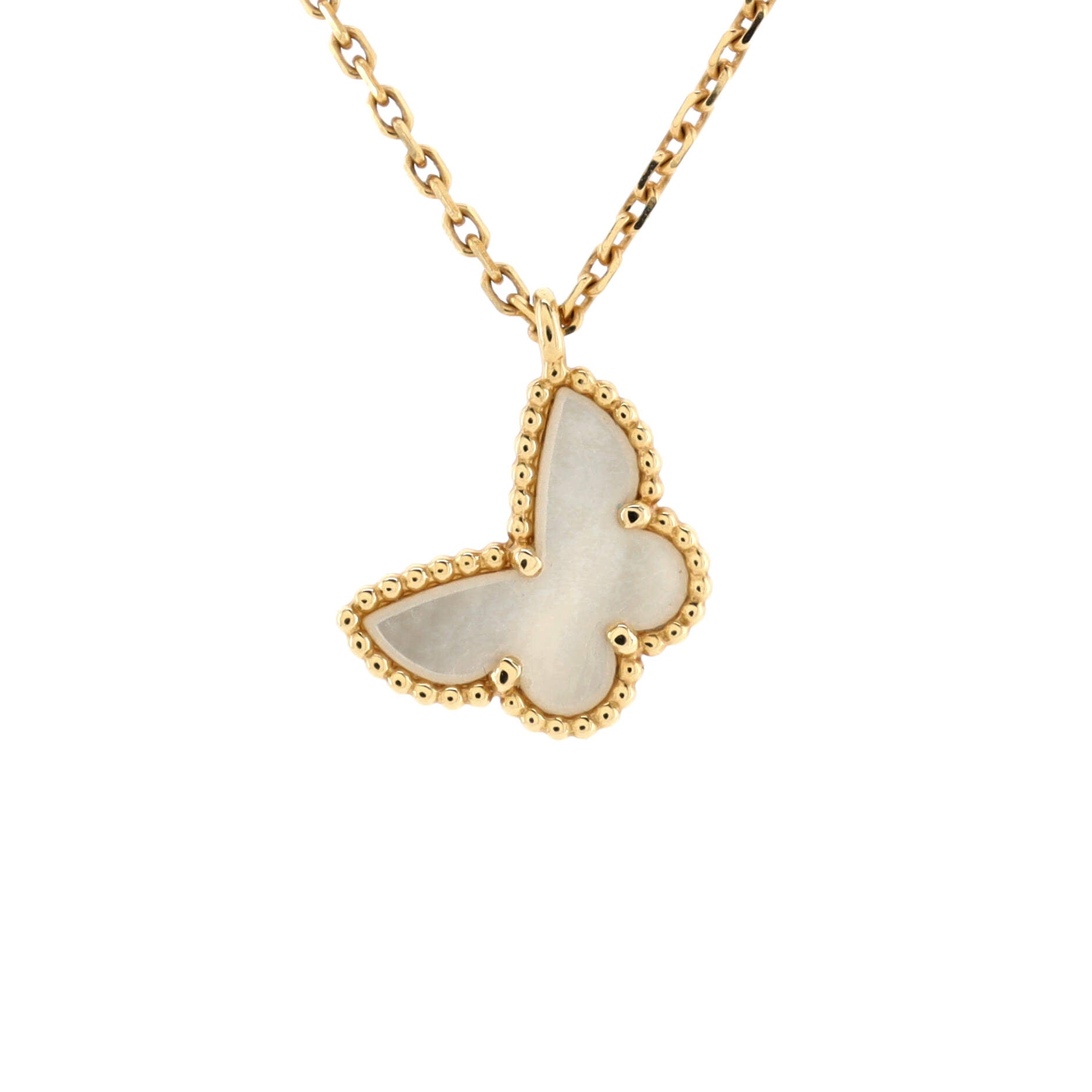 Sweet Alhambra Butterfly Pendant Necklace 18K Yellow Gold and Mother of Pearl