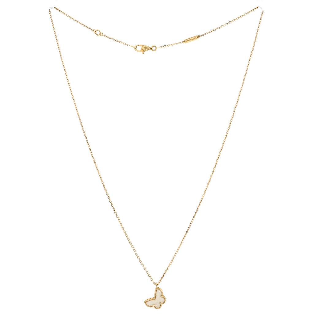 Sweet Alhambra Butterfly Pendant Necklace 18K Yellow Gold and Mother of Pearl