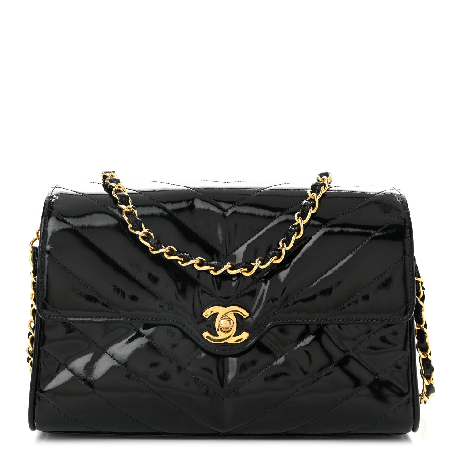 Patent Small Chevron Single Flap Black