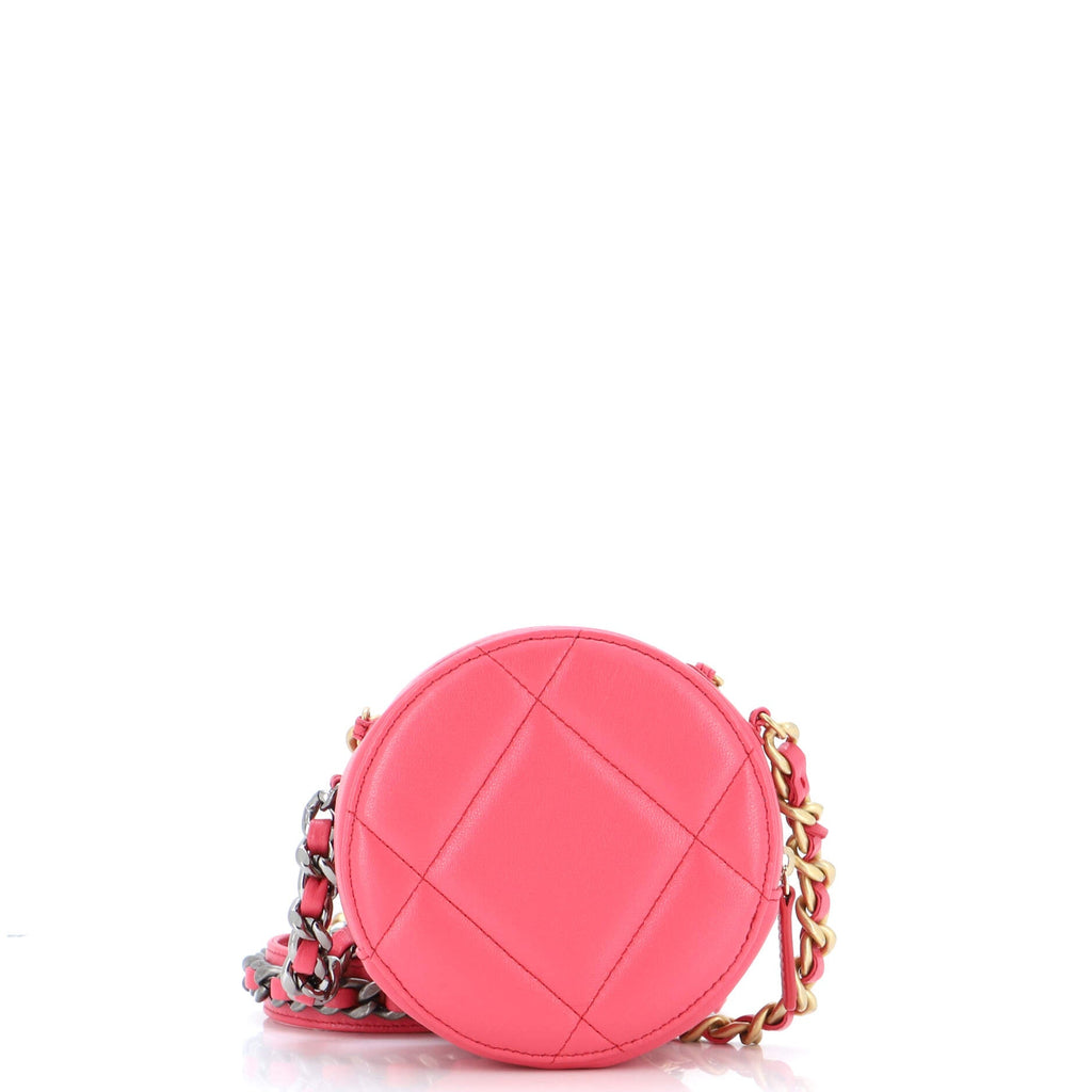 19 Round Clutch with Chain Quilted Leather