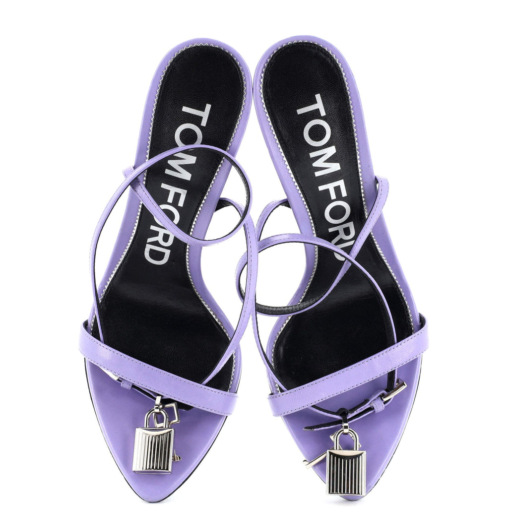 Women's Padlock Pointy Naked Heeled Sandals Leather 70