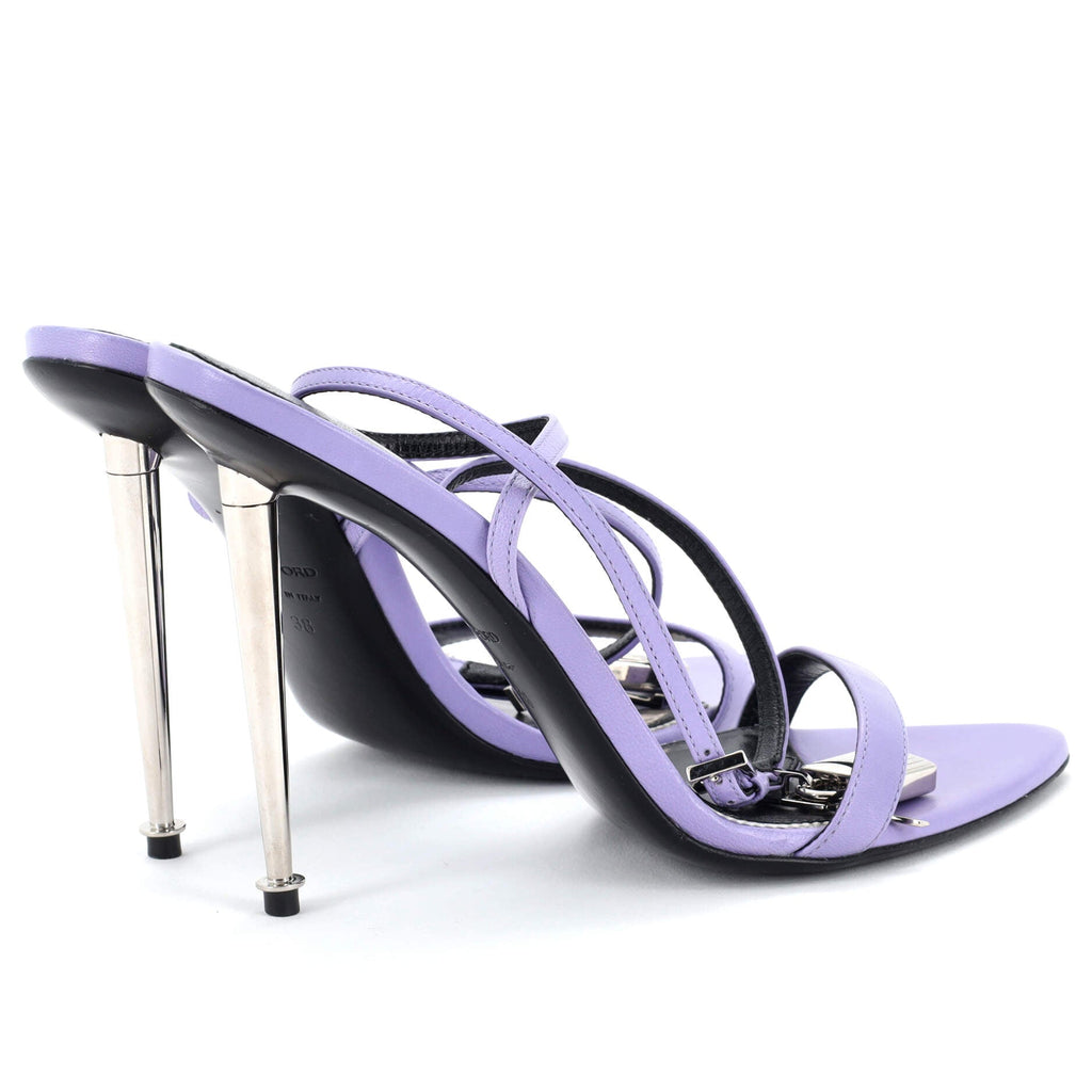 Women's Padlock Pointy Naked Heeled Sandals Leather 70