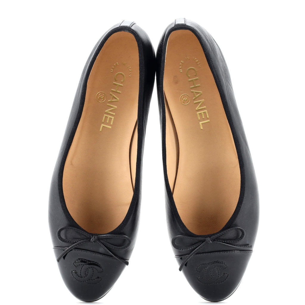 Women's CC Cap Toe Bow Ballerina Flats Leather and Patent