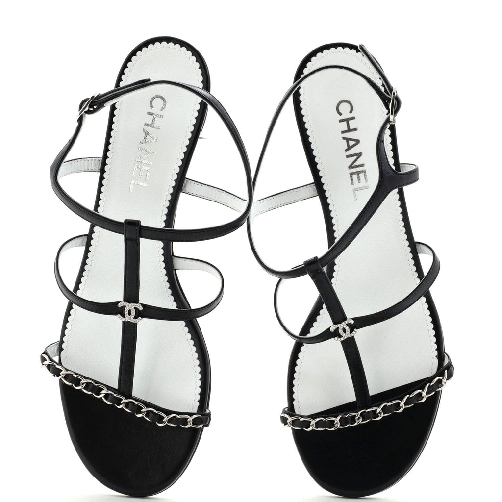 Women's Crystal CC Chain Caged Sandals Leather