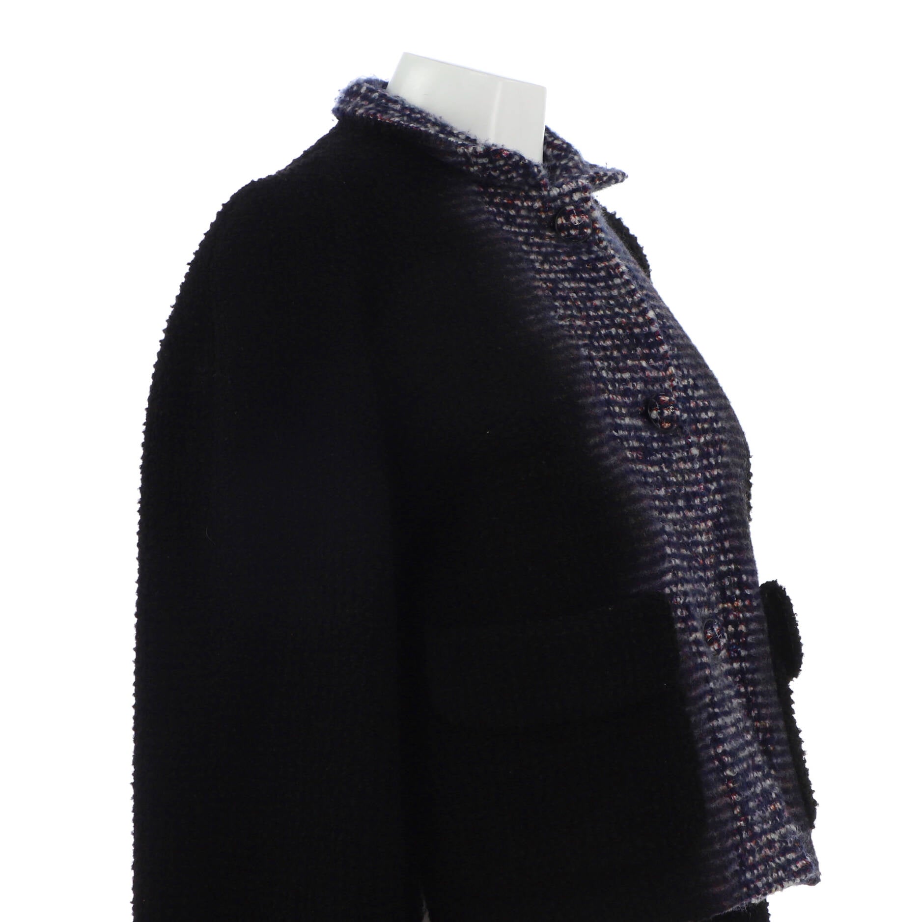 Women's Two Pocket Stand Collar Jacket Shearling and Tweed