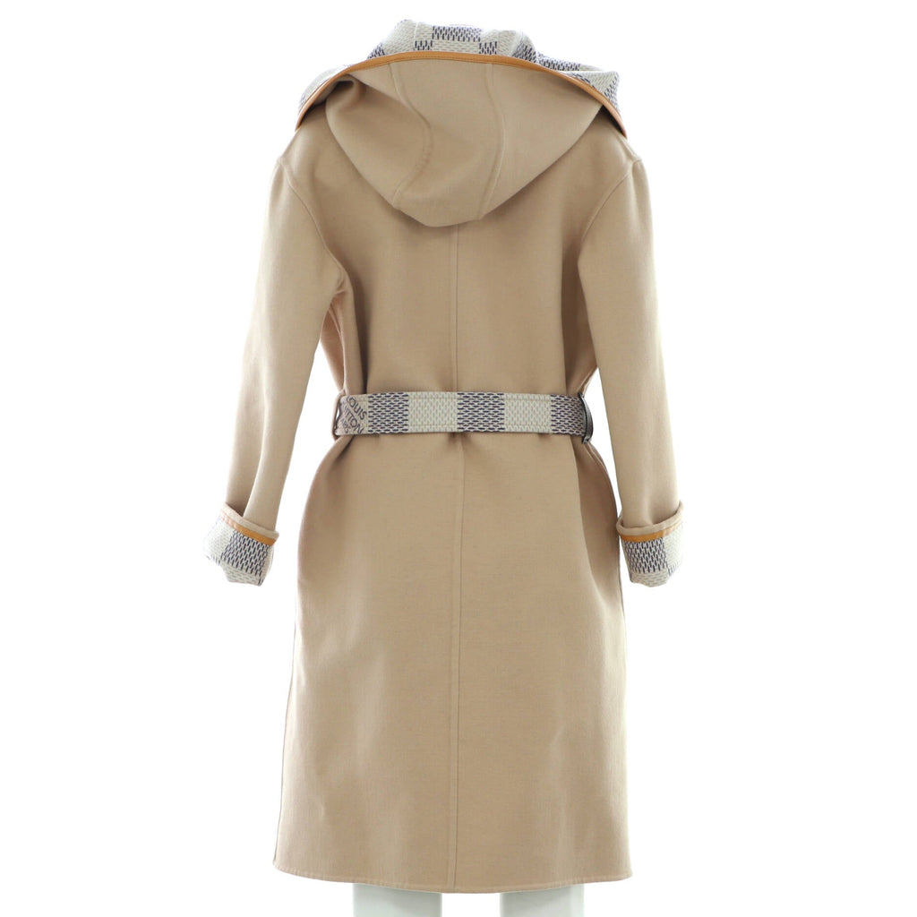 Women's Reversible Hooded Belted Wrap Coat Damier Wool Blend