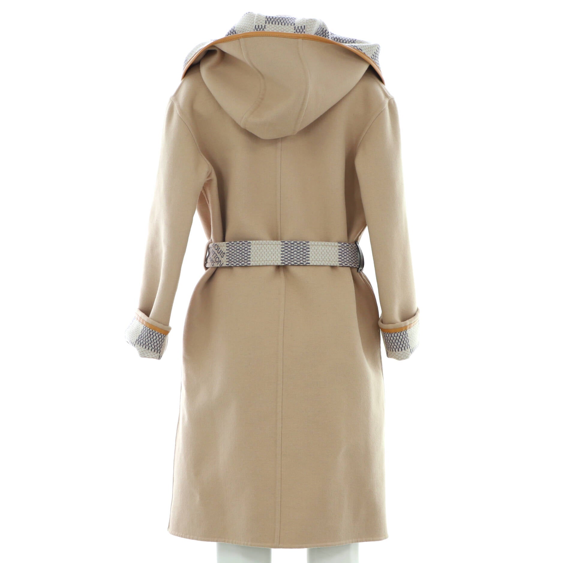 Women's Reversible Hooded Belted Wrap Coat Damier Wool Blend