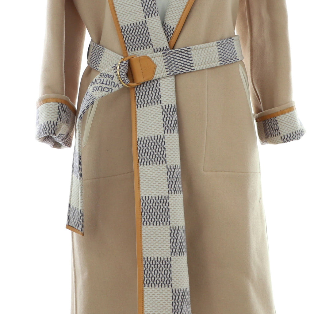 Women's Reversible Hooded Belted Wrap Coat Damier Wool Blend