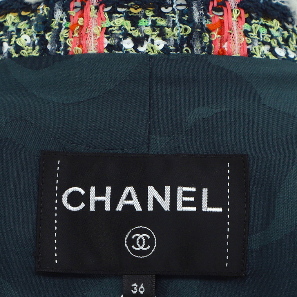 Women's Four Pocket Button Up Jacket Tweed with Sequins