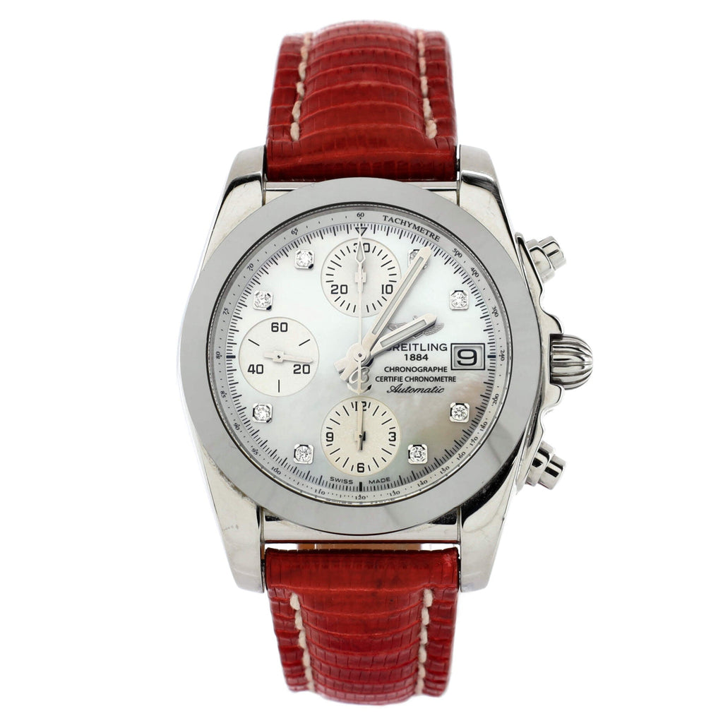 Chronomat Chronograph Automatic Watch Stainless Steel and Lizard with Diamonds Markers and Mother of Pearl 38