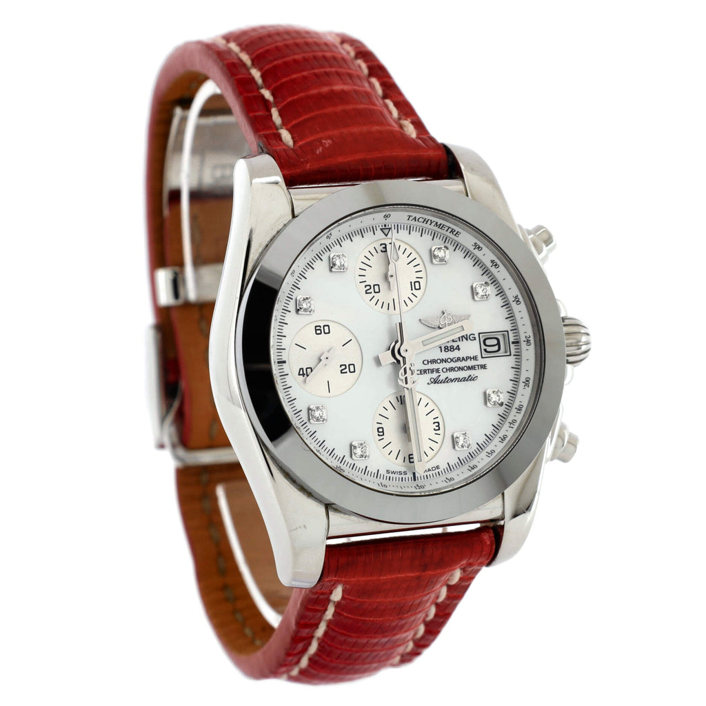 Chronomat Chronograph Automatic Watch Stainless Steel and Lizard with Diamonds Markers and Mother of Pearl 38