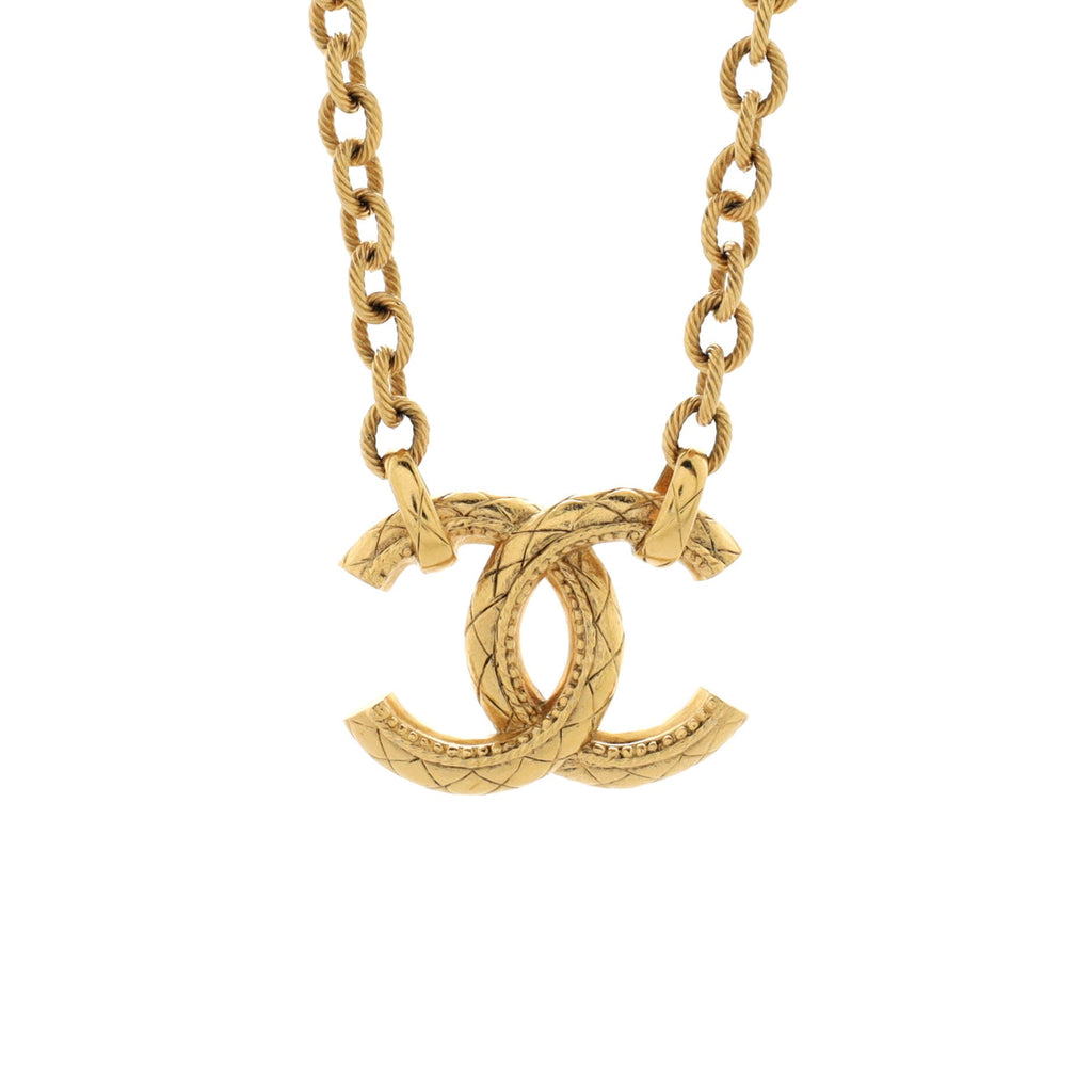 Quilted CC Pendant Chain Necklace Metal Large