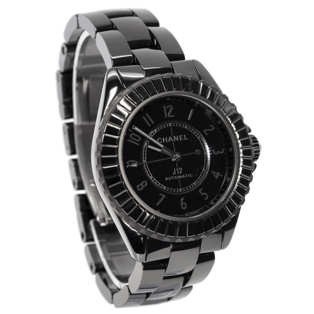 J12 Noir Limited Edition Automatic Watch Ceramic and Stainless Steel with Baguette Sapphire Bezel 38