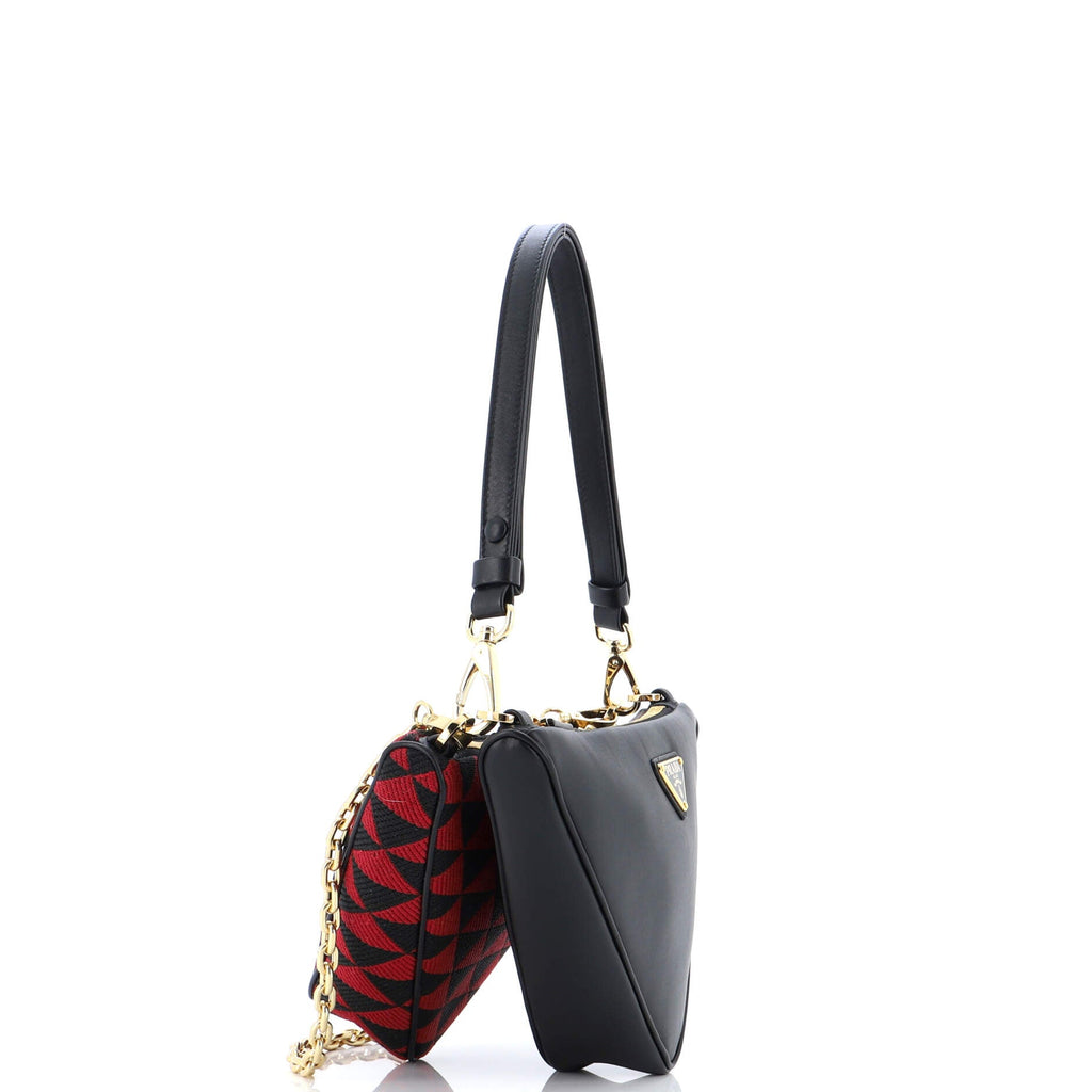 Double Symbole Triangle Bag Leather and Jacquard Mini