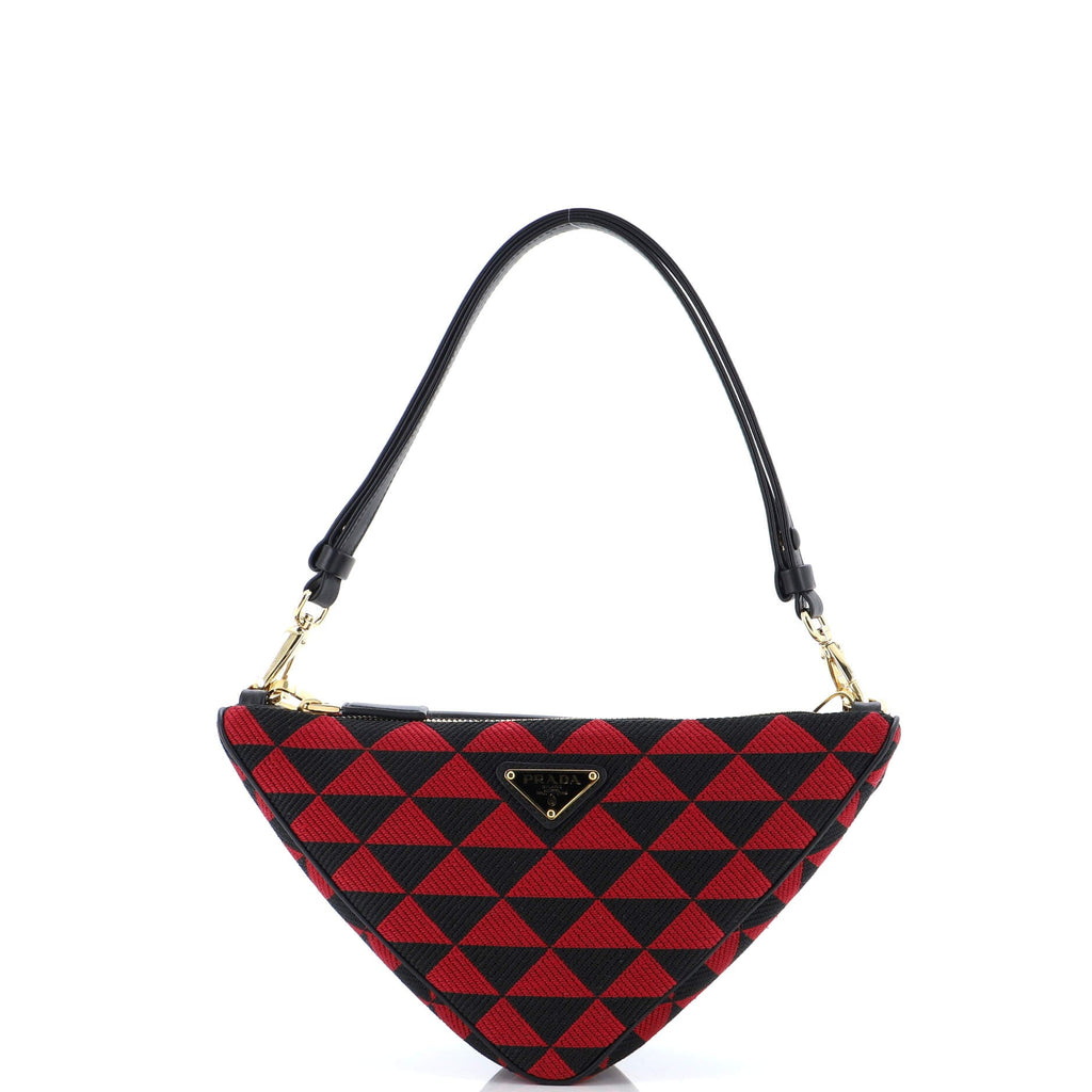 Double Symbole Triangle Bag Leather and Jacquard Mini
