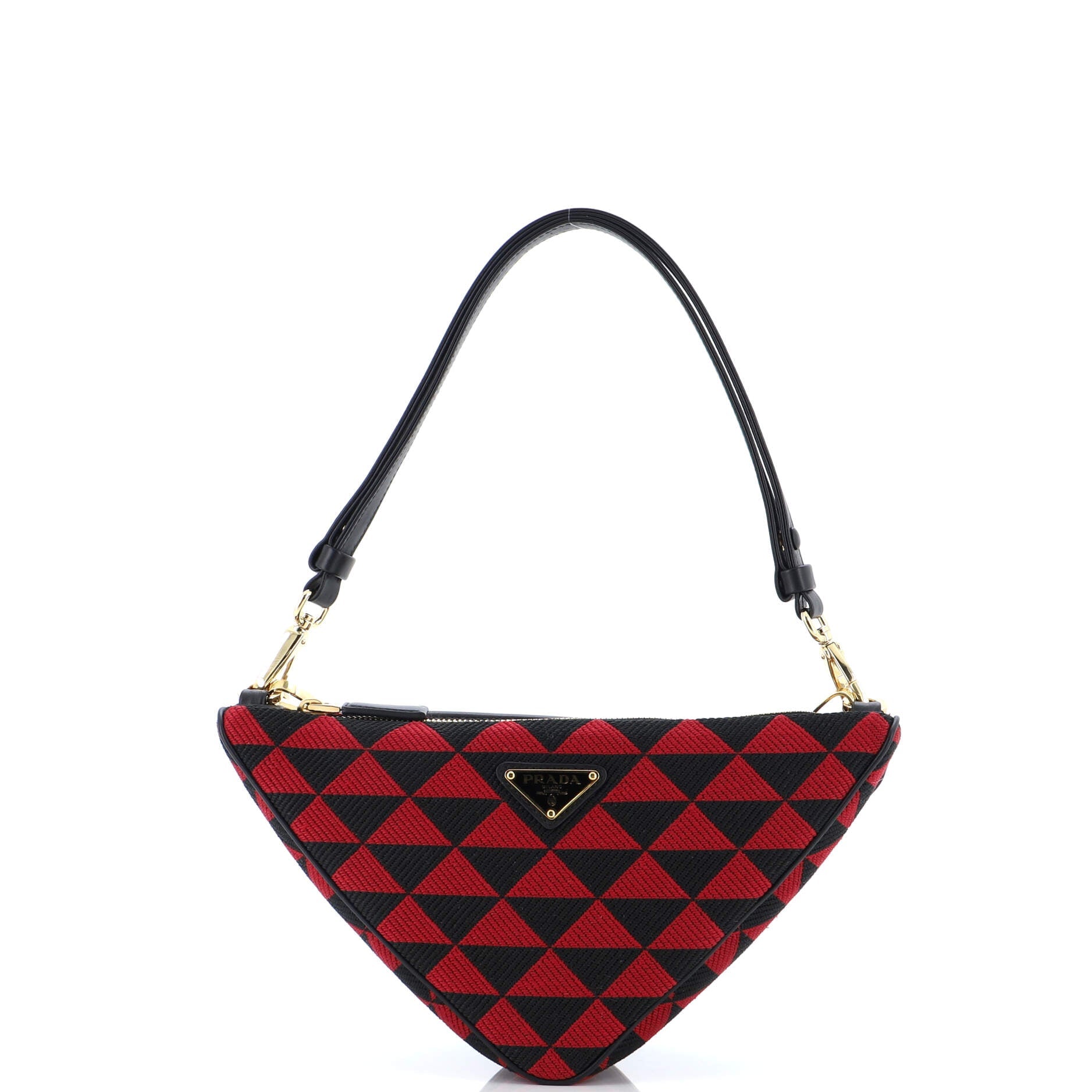 Double Symbole Triangle Bag Leather and Jacquard Mini