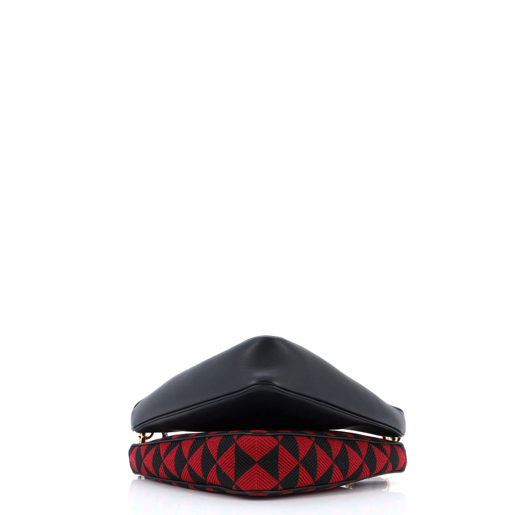 Double Symbole Triangle Bag Leather and Jacquard Mini
