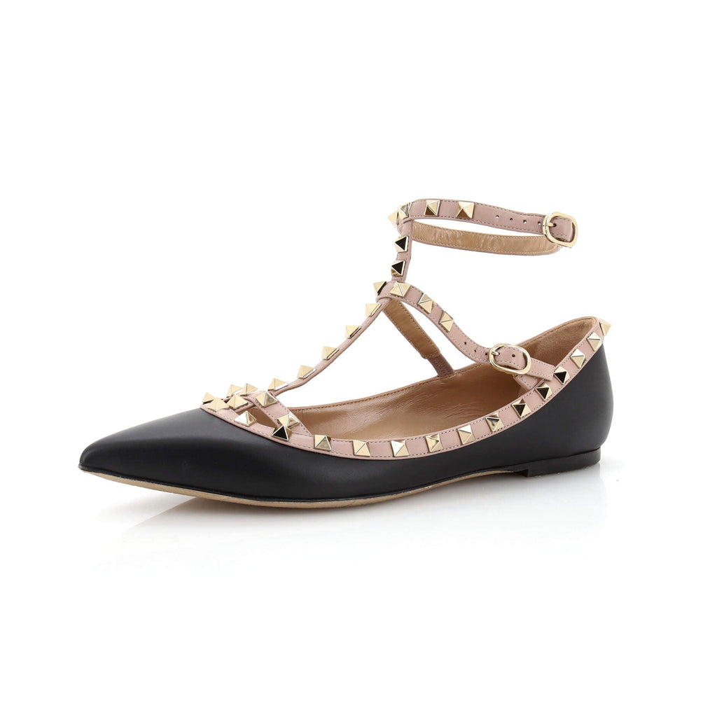 Women's Rockstud Caged Ballerina Flats Leather