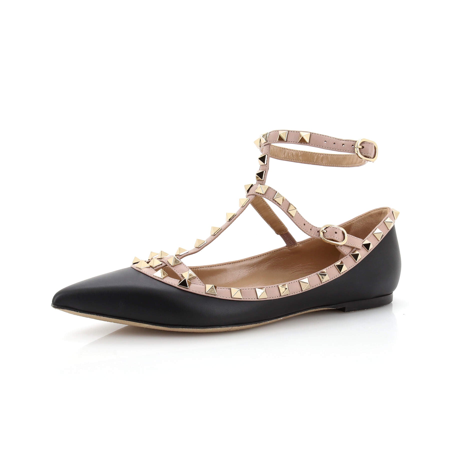 Women's Rockstud Caged Ballerina Flats Leather
