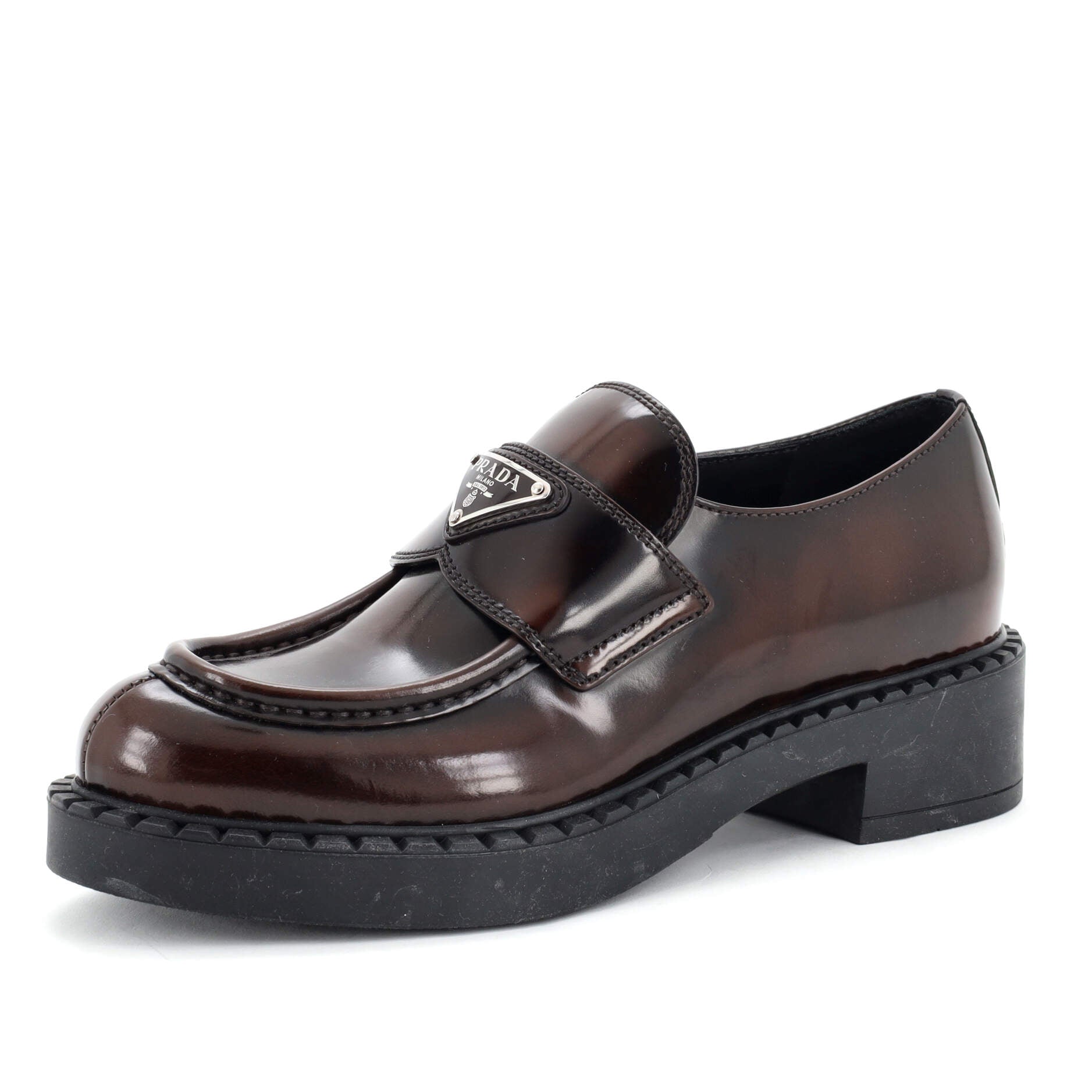 Women's Triangle Logo Loafers Spazzolato Leather
