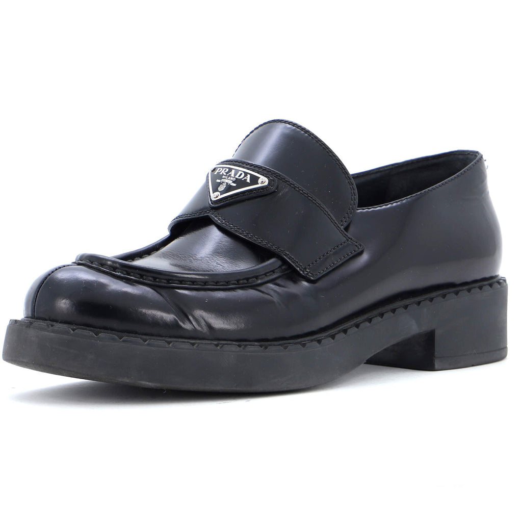 Women's Triangle Logo Loafers Spazzolato Leather