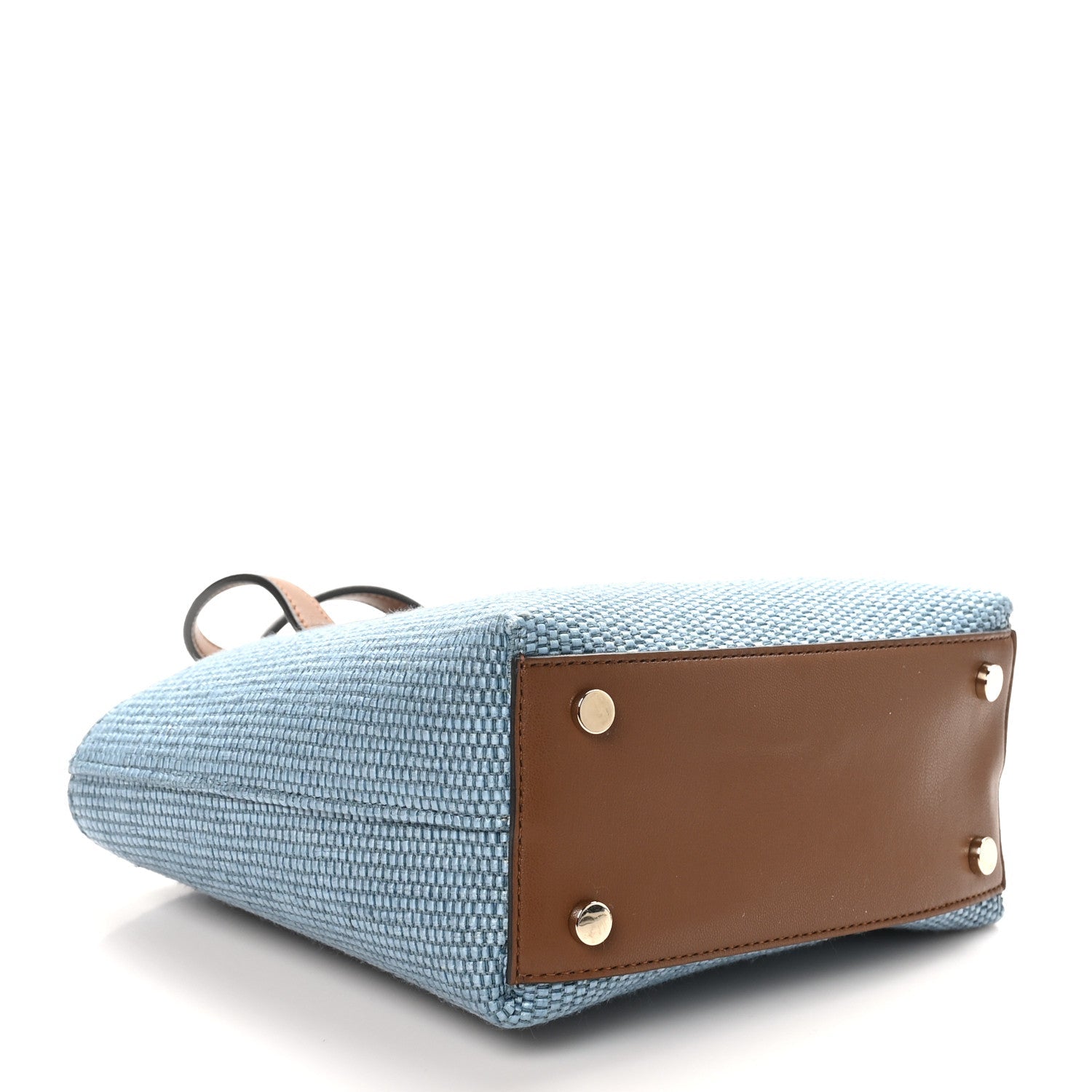 Raffia Canvas Logo Embroidered Mini Tote Smoky Blue Tan