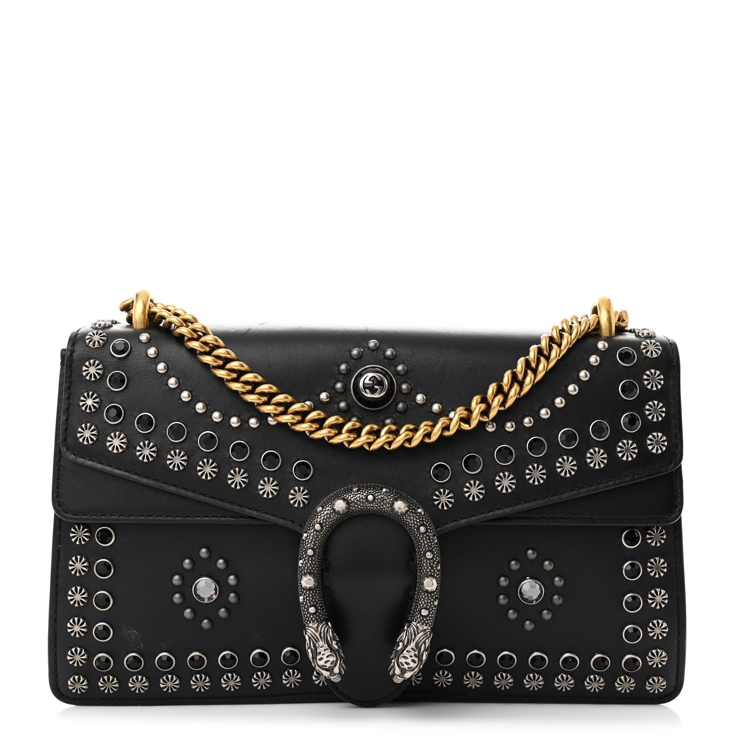 Calfskin Studded Small Dionysus Shoulder Bag Black