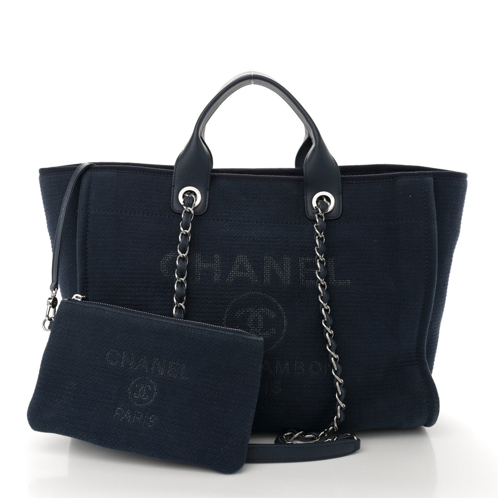 Mixed Fibers Calfskin Medium Deauville Tote Dark Blue