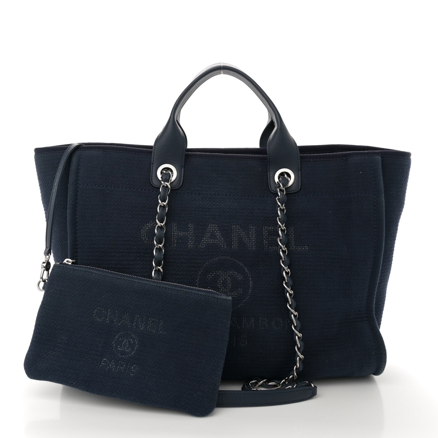 Mixed Fibers Calfskin Medium Deauville Tote Dark Blue