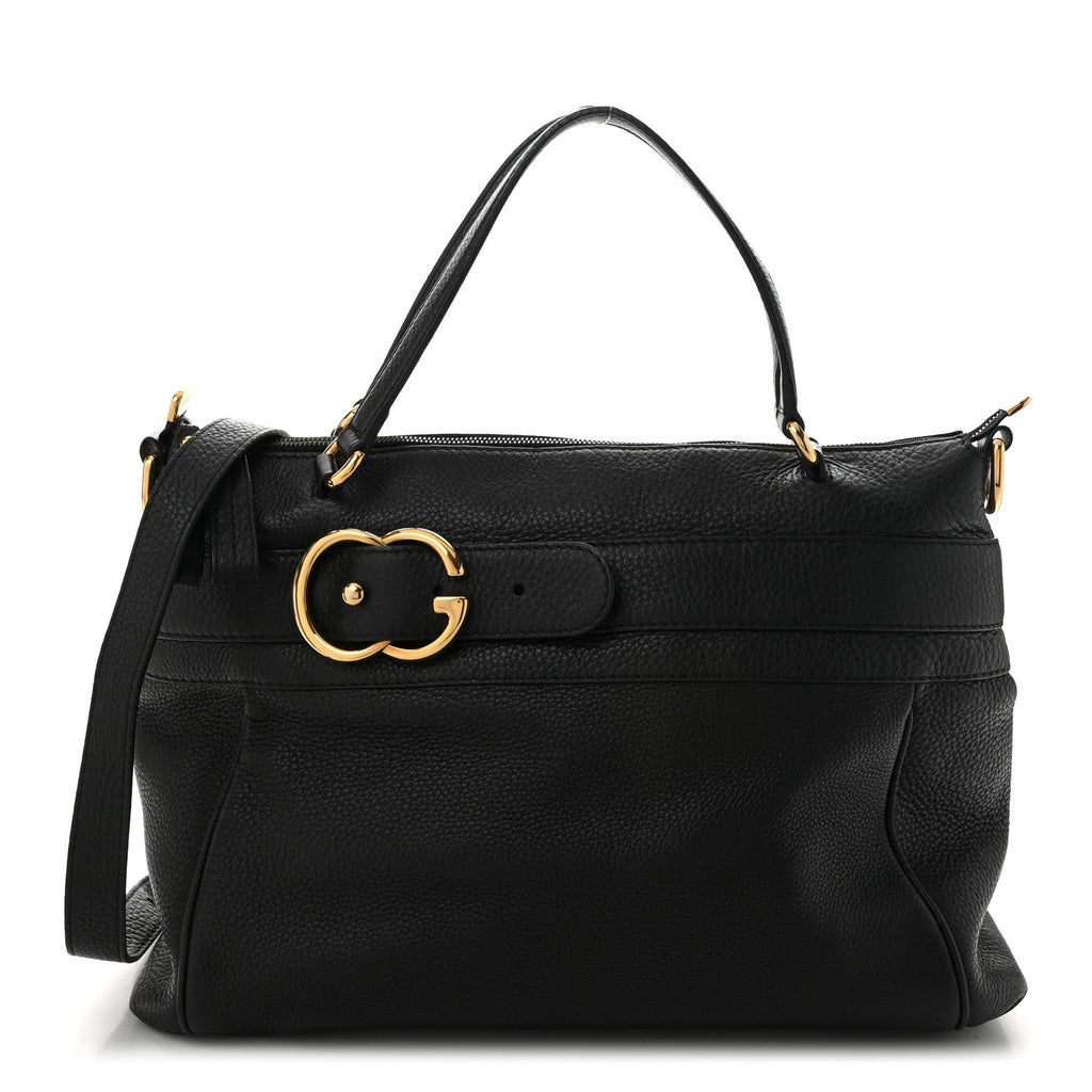 Pebbled Calfskin Ride Medium Top Handle Bag Black