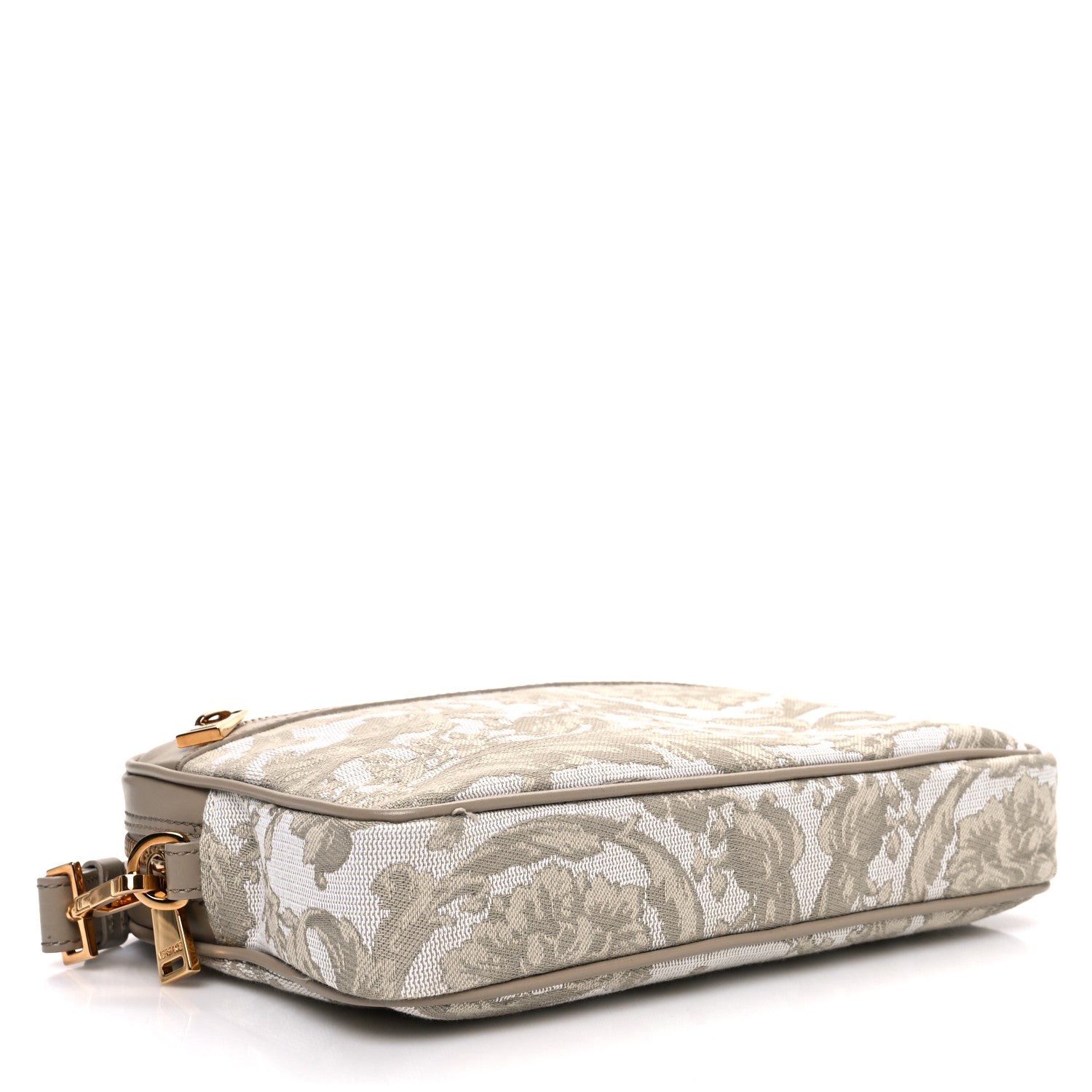 Fabric Jacquard Calfskin Barocco Wristlet Pouch Beige