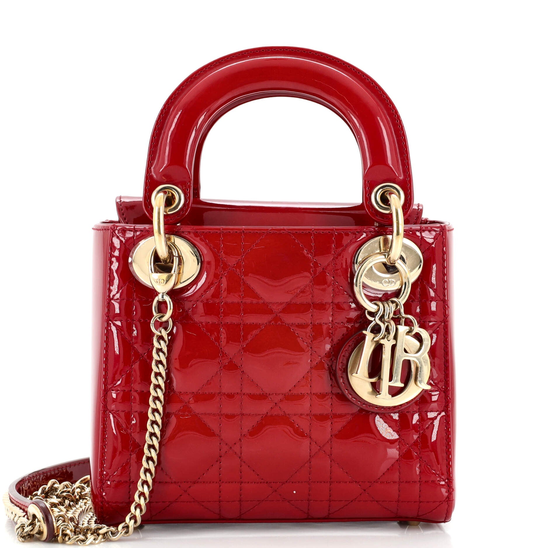 Lady Dior Chain Bag Cannage Quilt Patent Mini