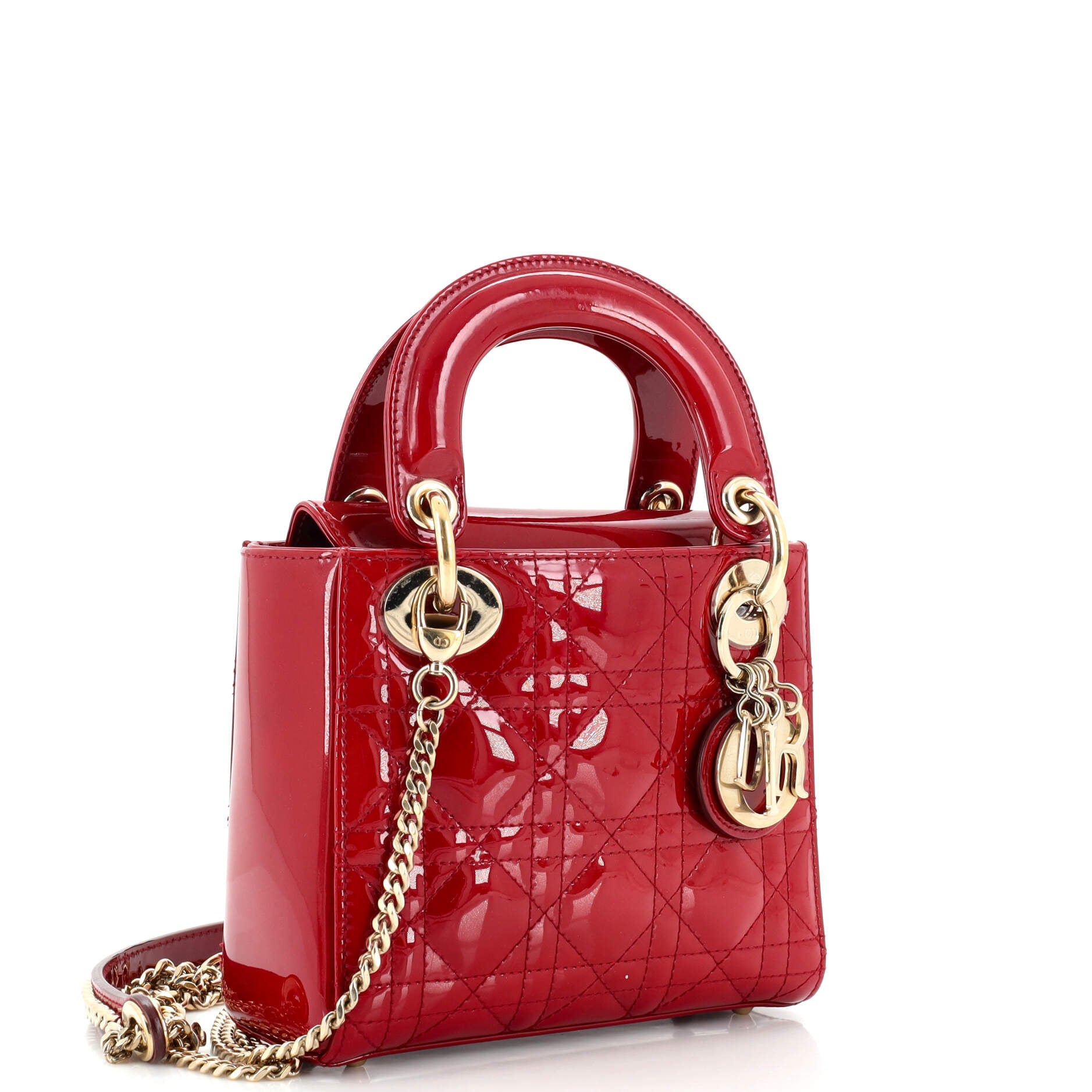 Lady Dior Chain Bag Cannage Quilt Patent Mini