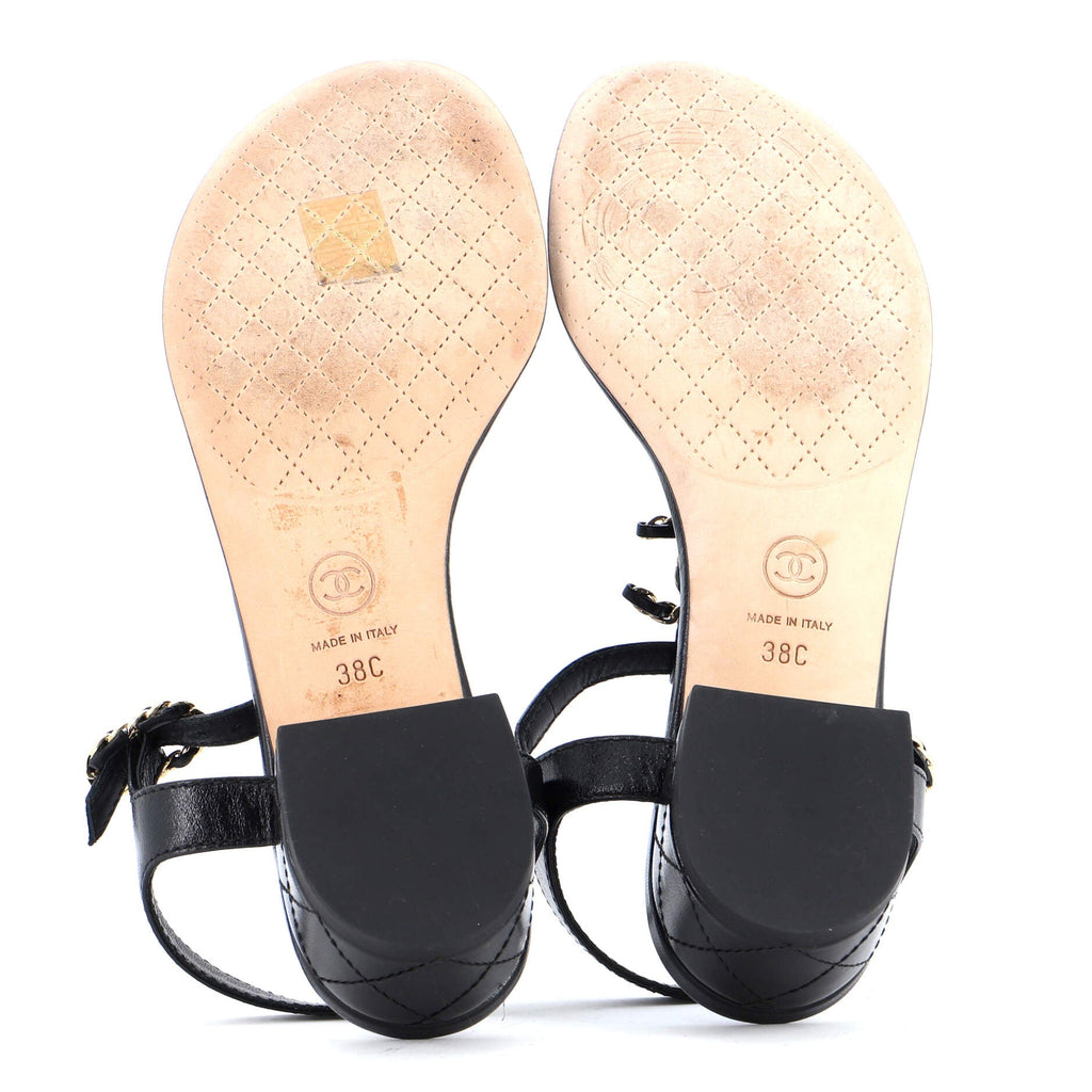 Women's CC Chain T-Strap Sandals Quilted Leather