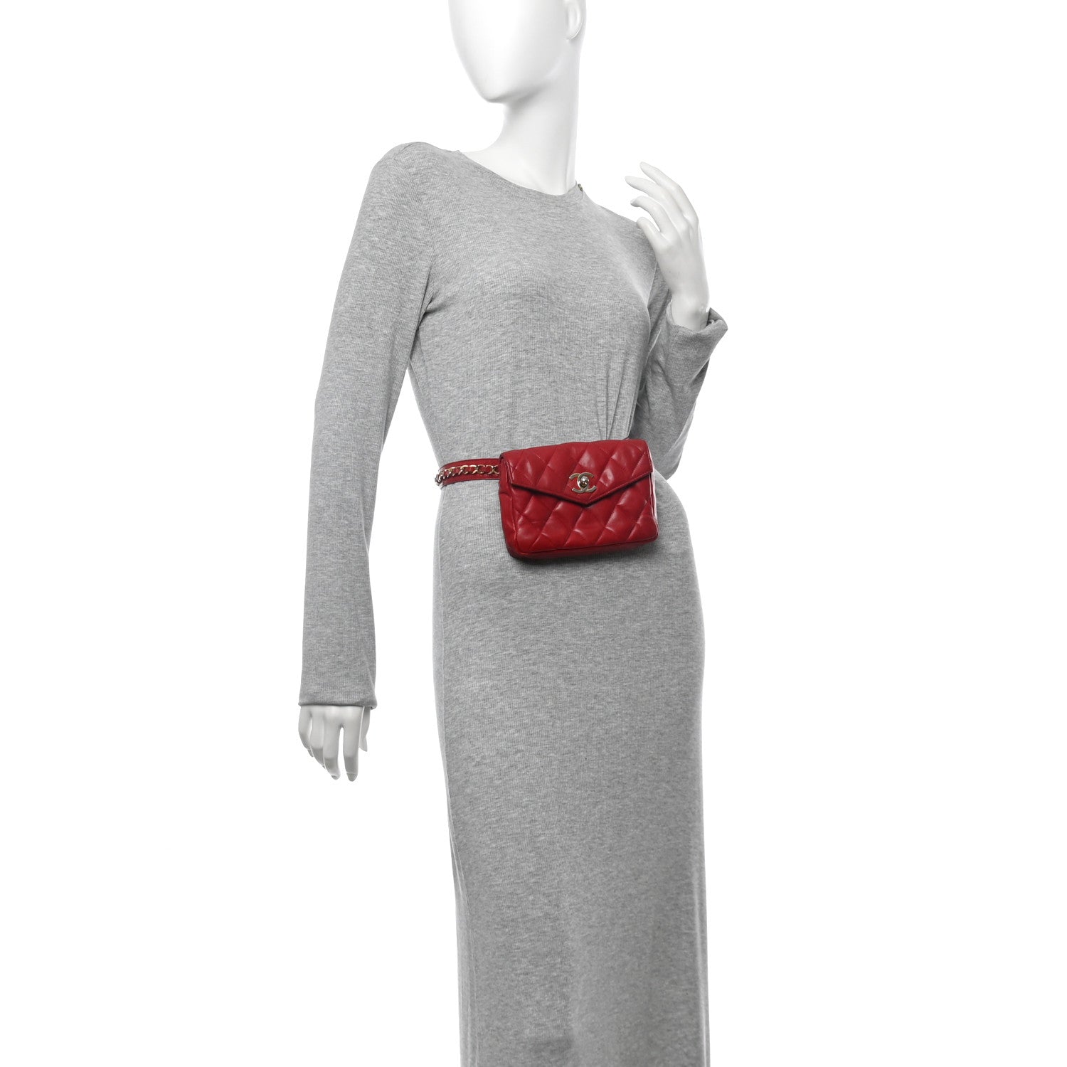 Lambskin Quilted Flap Waist Belt Bag 75 30 75 30 Red