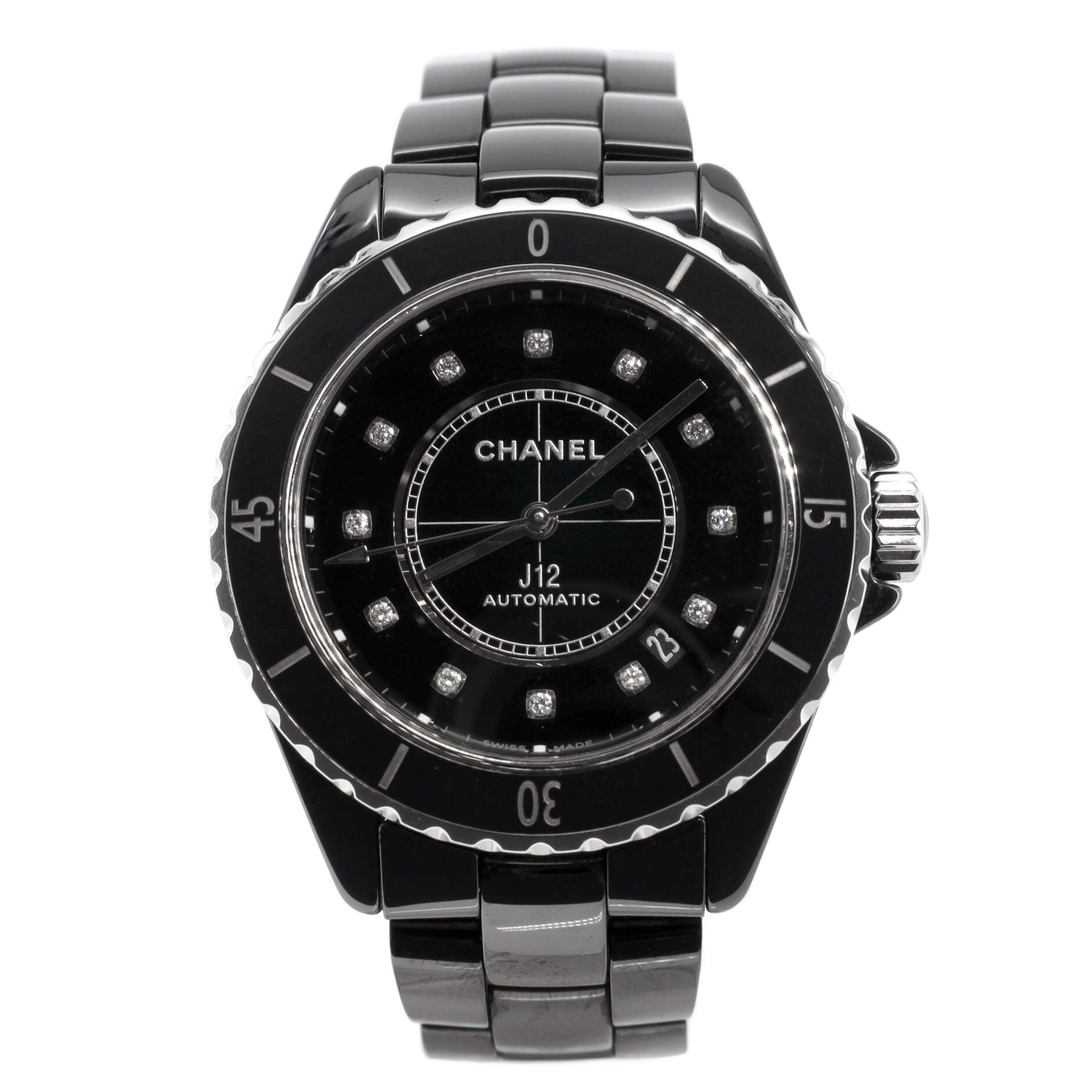 J12 Automatic Watch Ceramic and Stainless Steel with Diamond Markers 38
