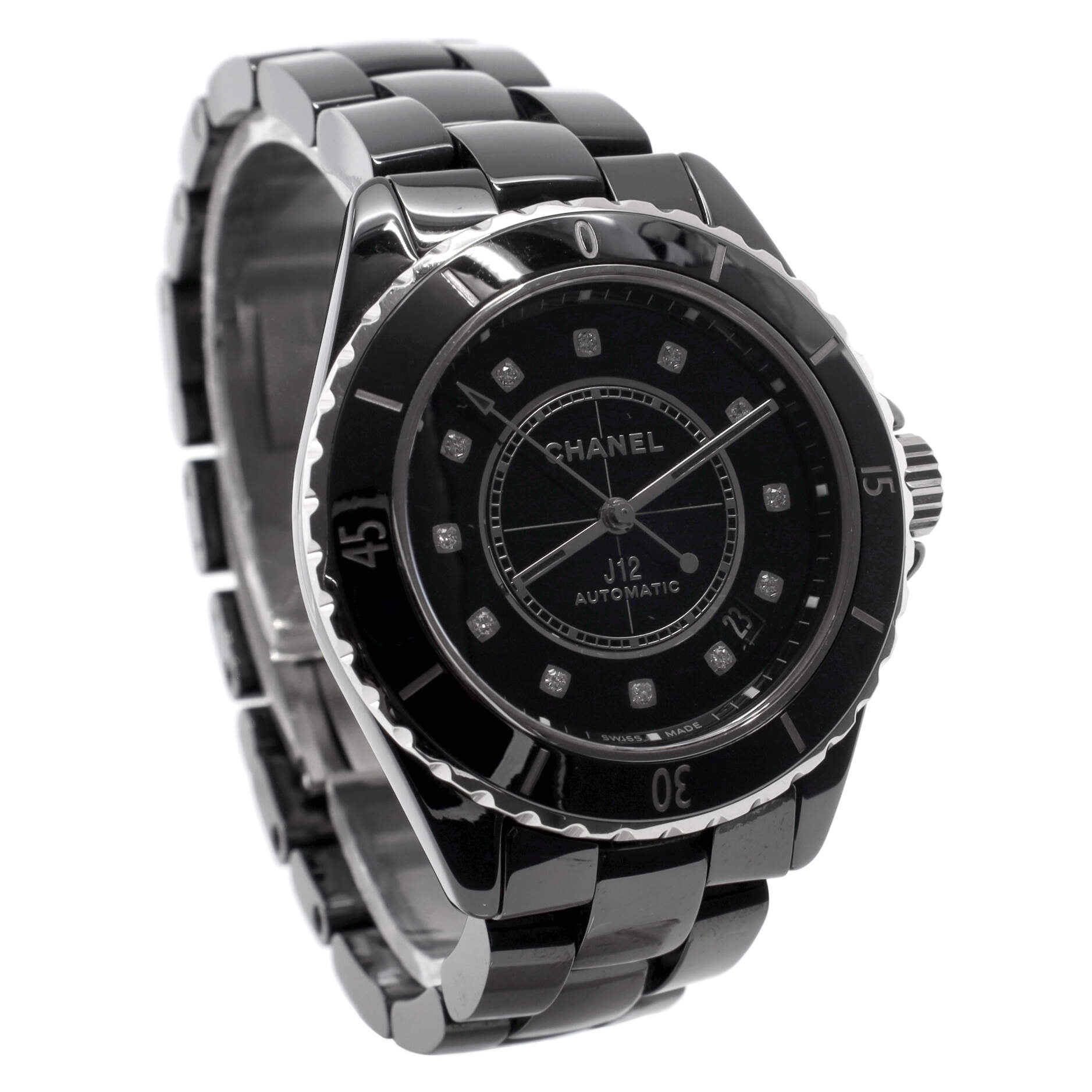 J12 Automatic Watch Ceramic and Stainless Steel with Diamond Markers 38