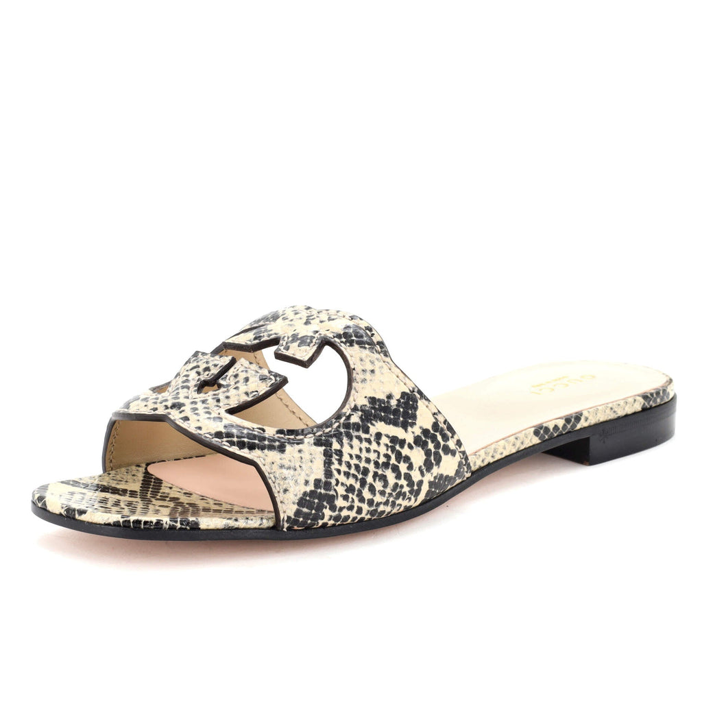 Women's Interlocking G Cut-Out Slide Sandals Python Print Leather