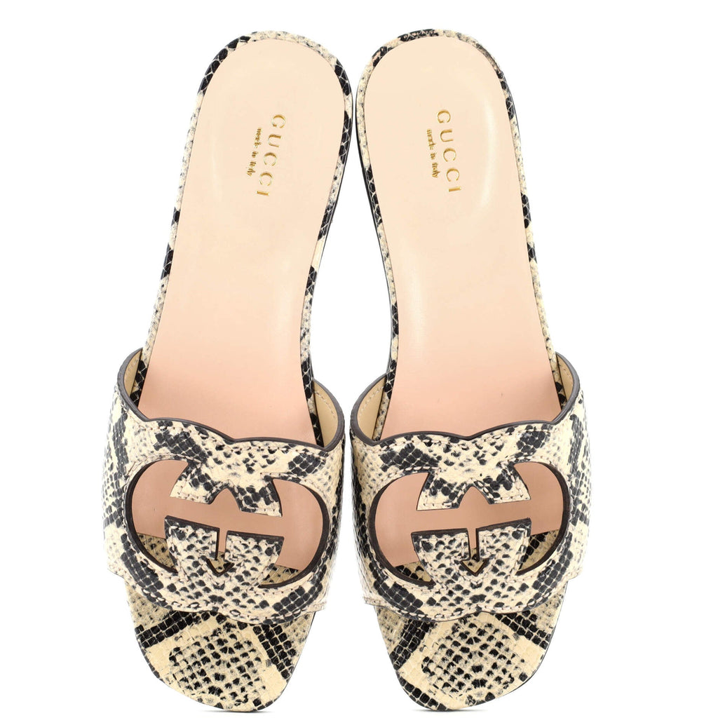 Women's Interlocking G Cut-Out Slide Sandals Python Print Leather