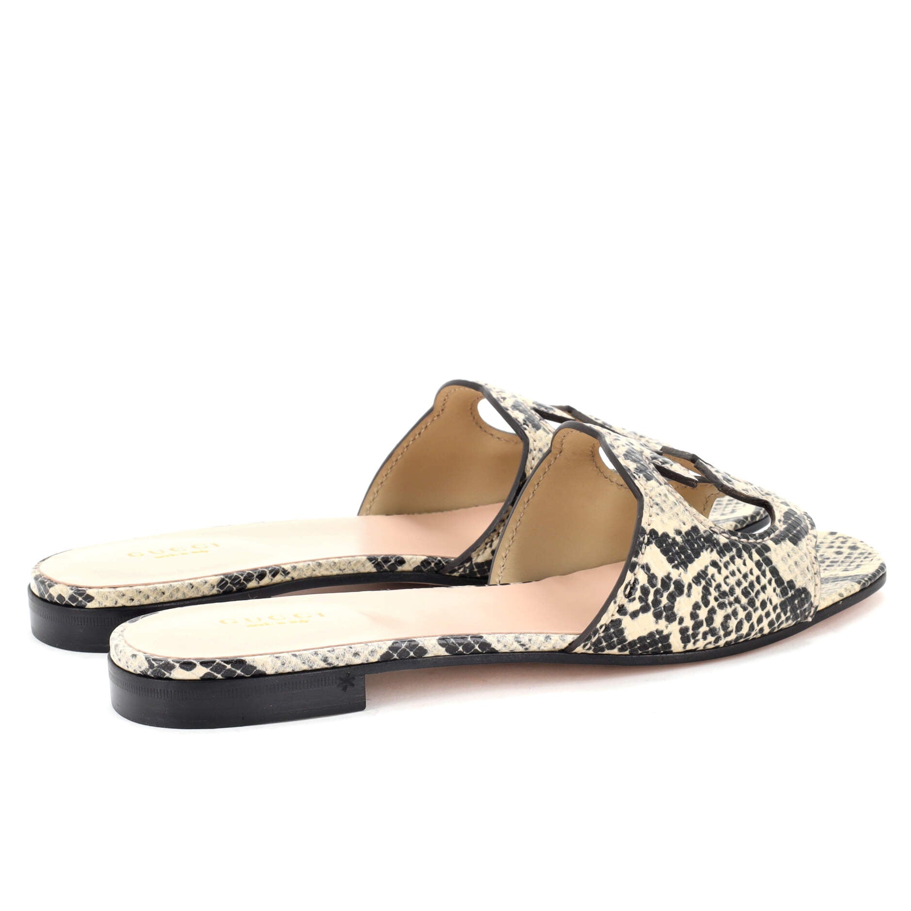 Women's Interlocking G Cut-Out Slide Sandals Python Print Leather
