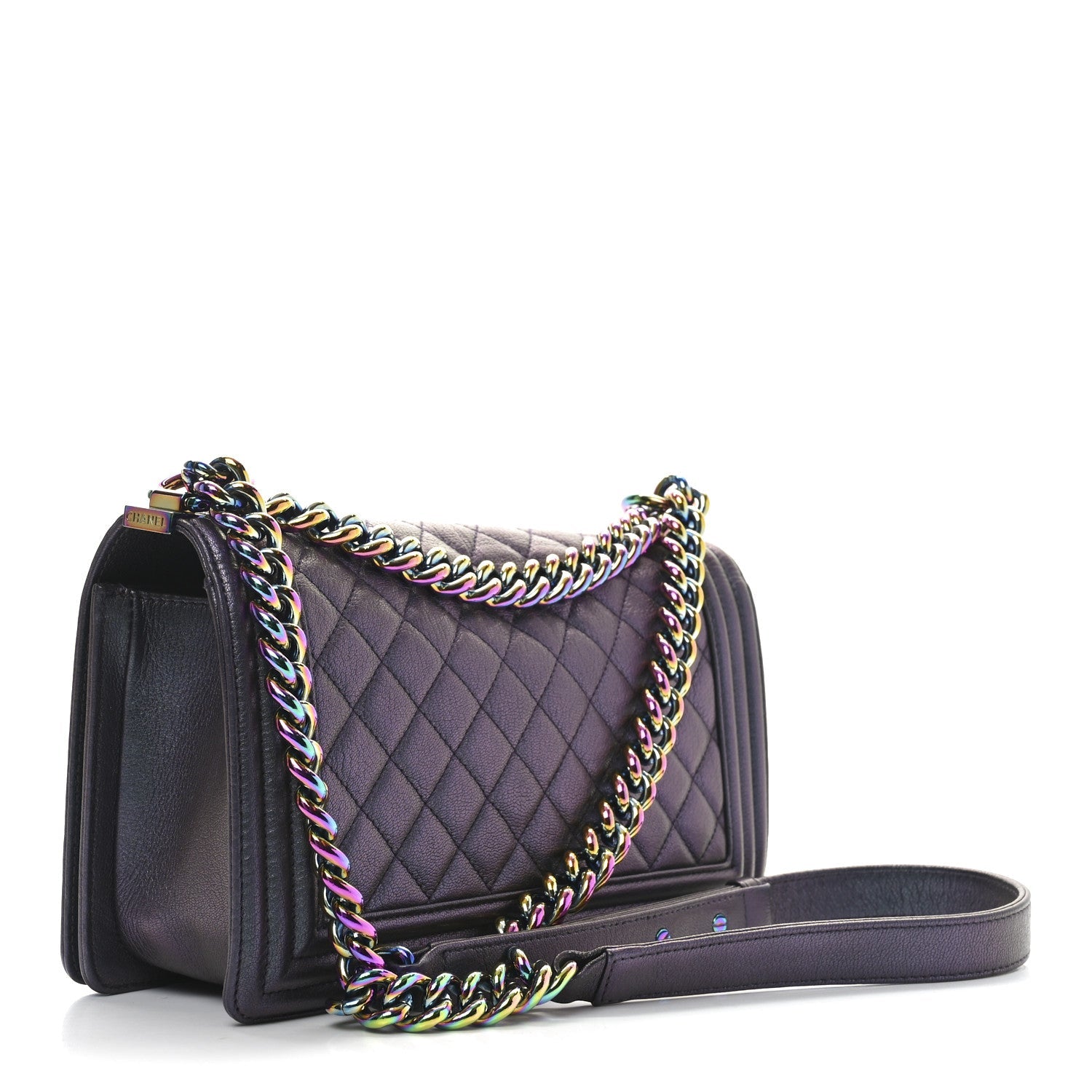 Iridescent Goatskin Quilted Medium Boy Flap Purple
