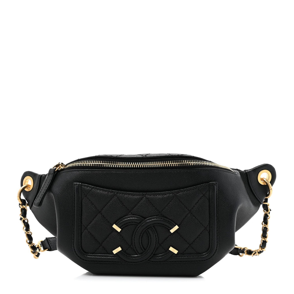 Caviar Quilted Filigree Waist Bag Black
