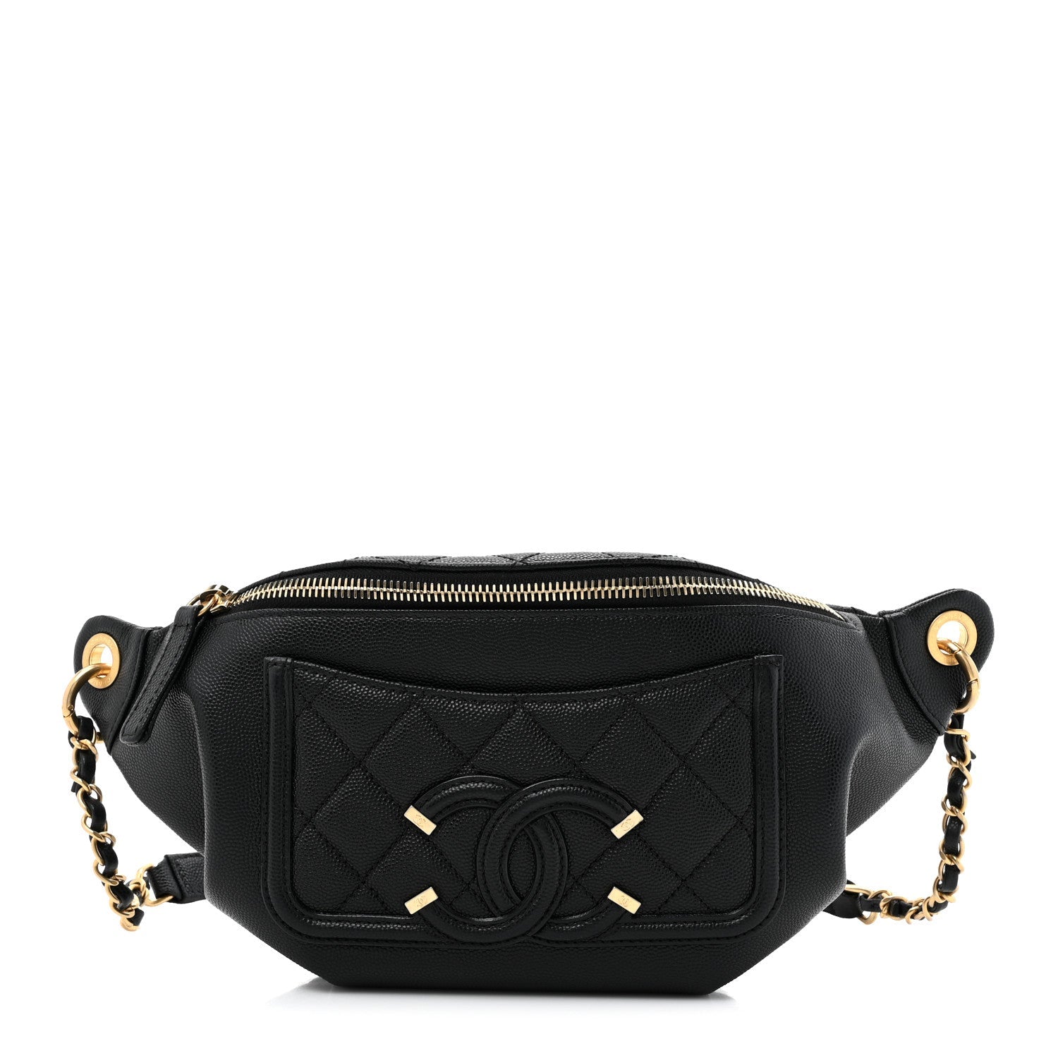 Caviar Quilted Filigree Waist Bag Black