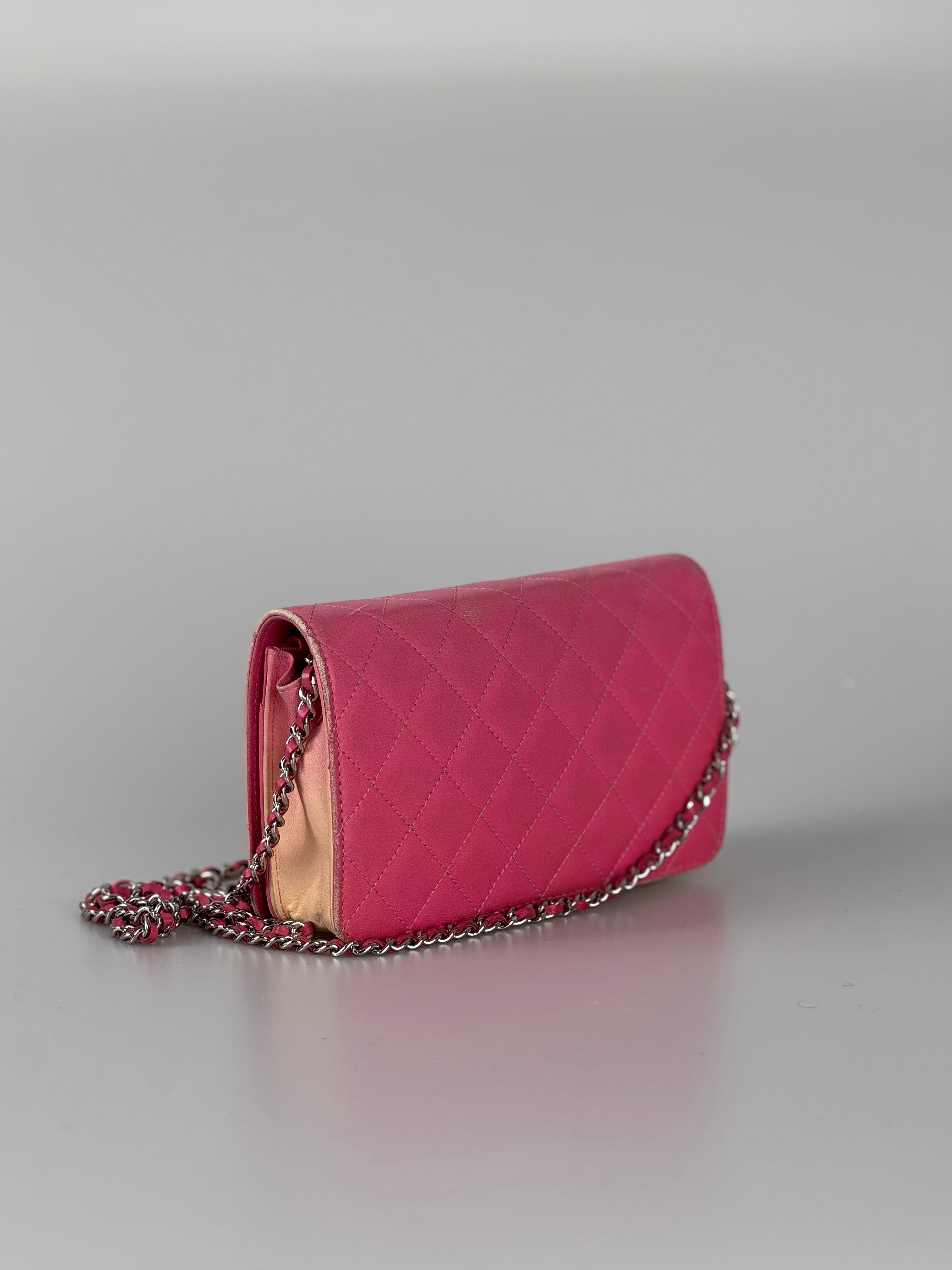 Chanel Wallet on Chain WOC Dark Pink Faded Lambskin