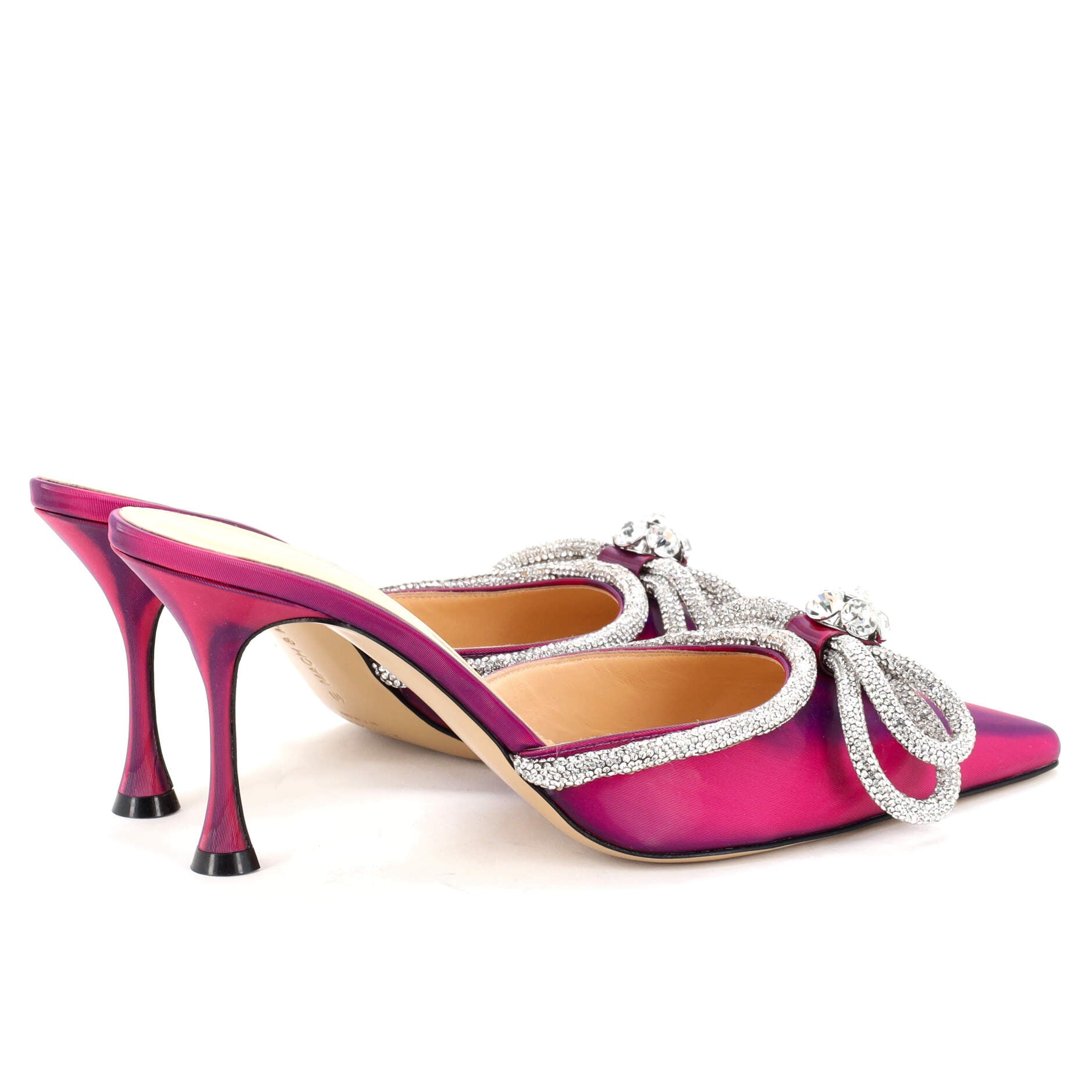 Women's Double Bow Heeled Mules Printed Patent 85