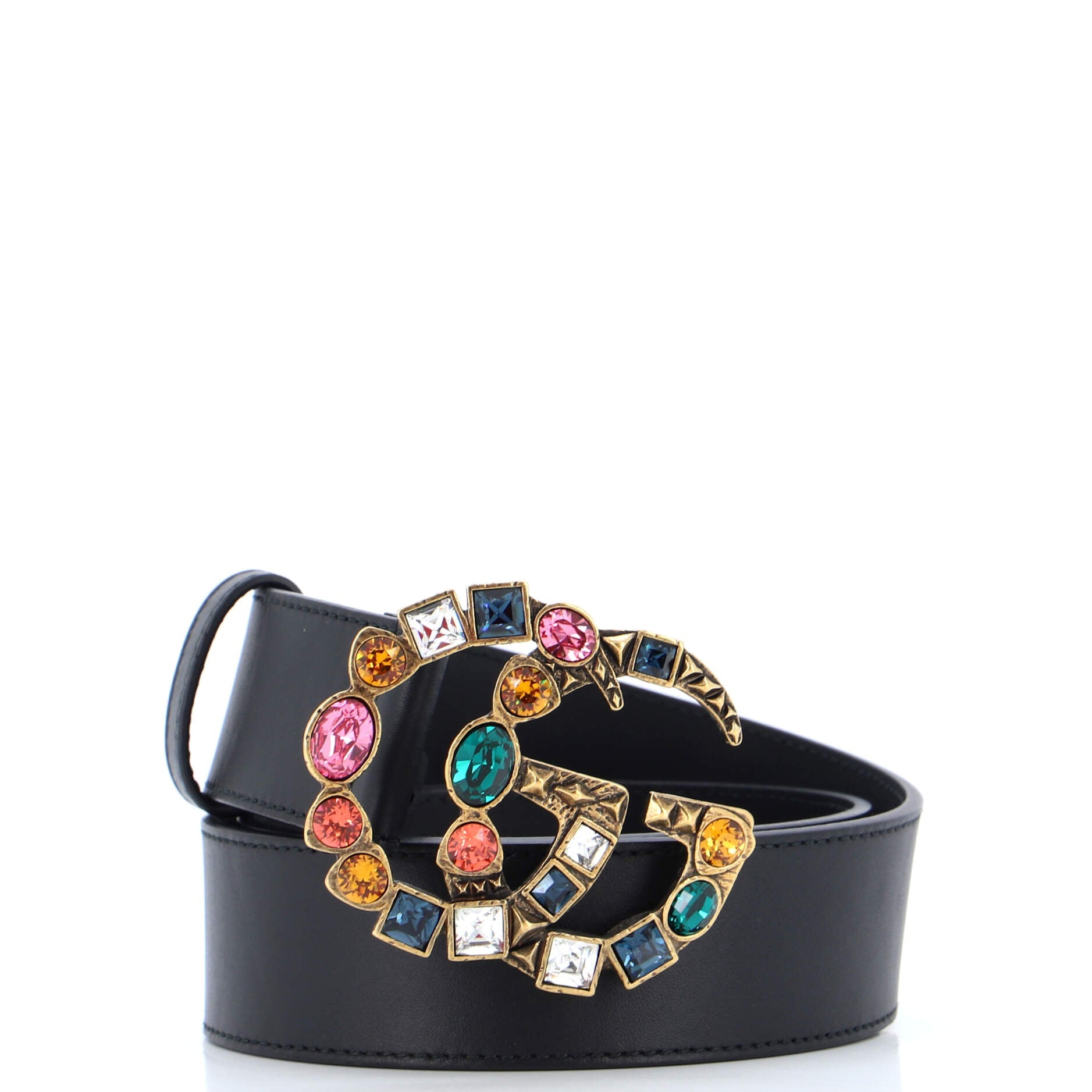 GG Marmont Belt Leather with Multicolor Crystals Wide 80