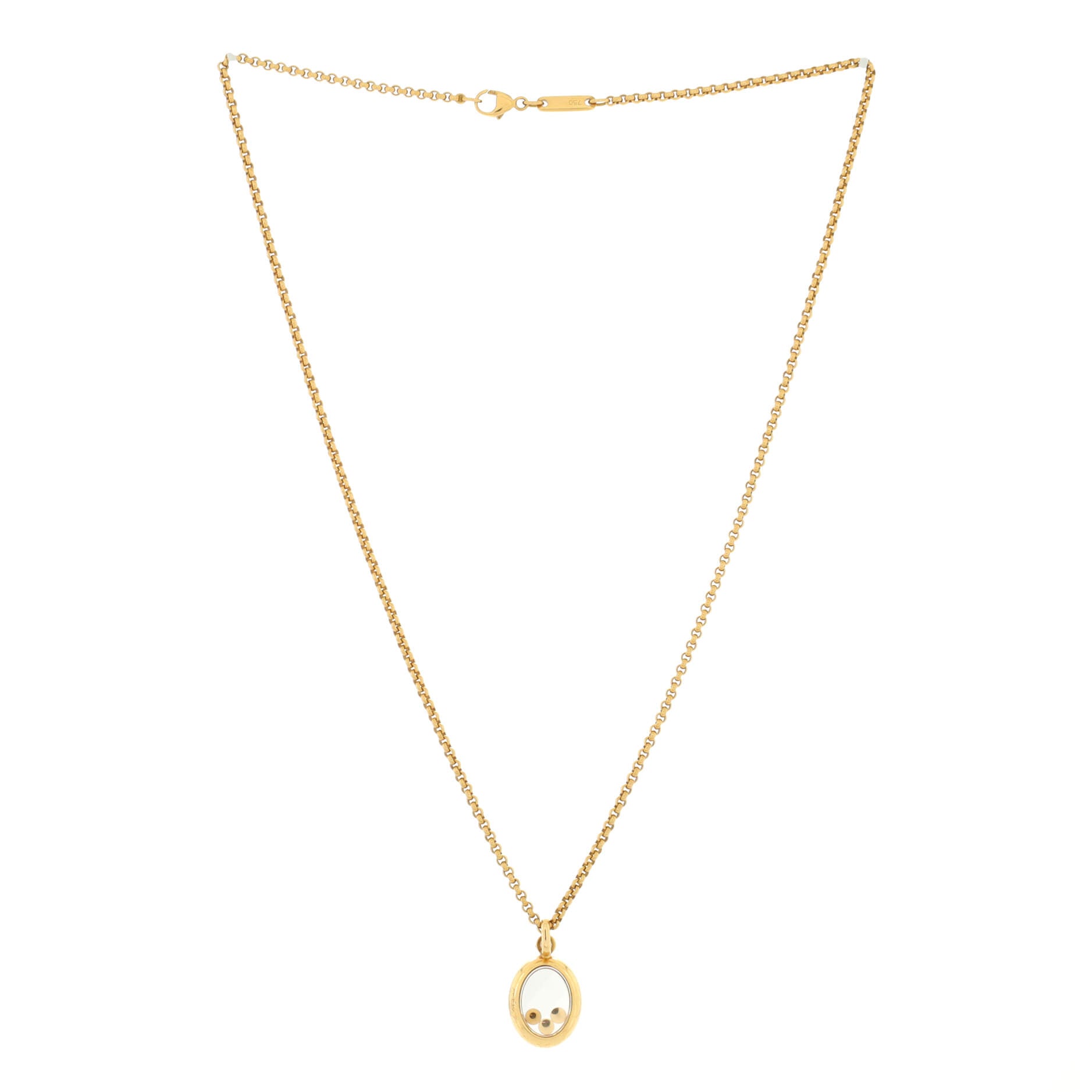 Happy Diamonds 3 Diamonds Oval Icons Pendant Necklace 18K Yellow Gold with Floating Diamonds